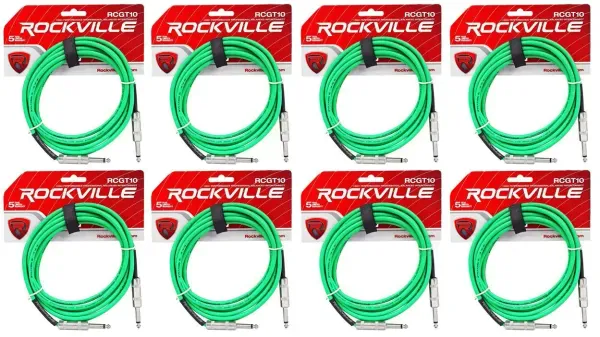 Инструментальный кабель Rockville RCGT10G Green 3 м (8 штук)