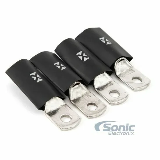 NVX XRTC0 1/0 Gauge Solid Copper 5/16 Ring Terminals with Shrink Tubing - 4 Pack