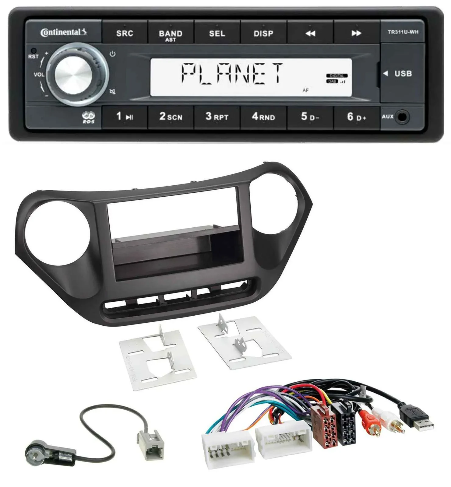 Continental USB MP3 AUX 1DIN Autoradio für Hyundai i10 (ab 2013) AUX USB