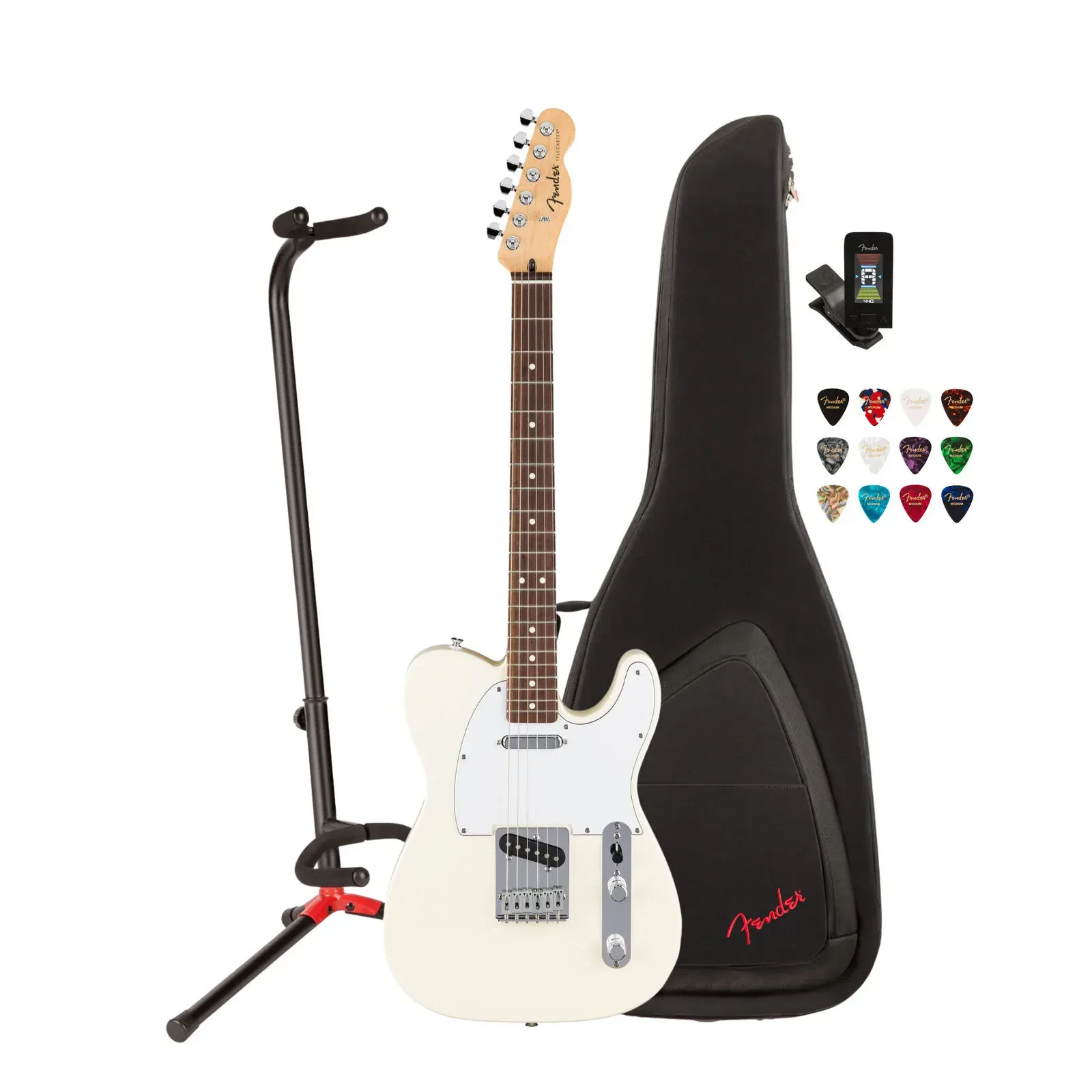 Fender Standard Telecaster 6 String Electric Olympic White Guitar Bundle