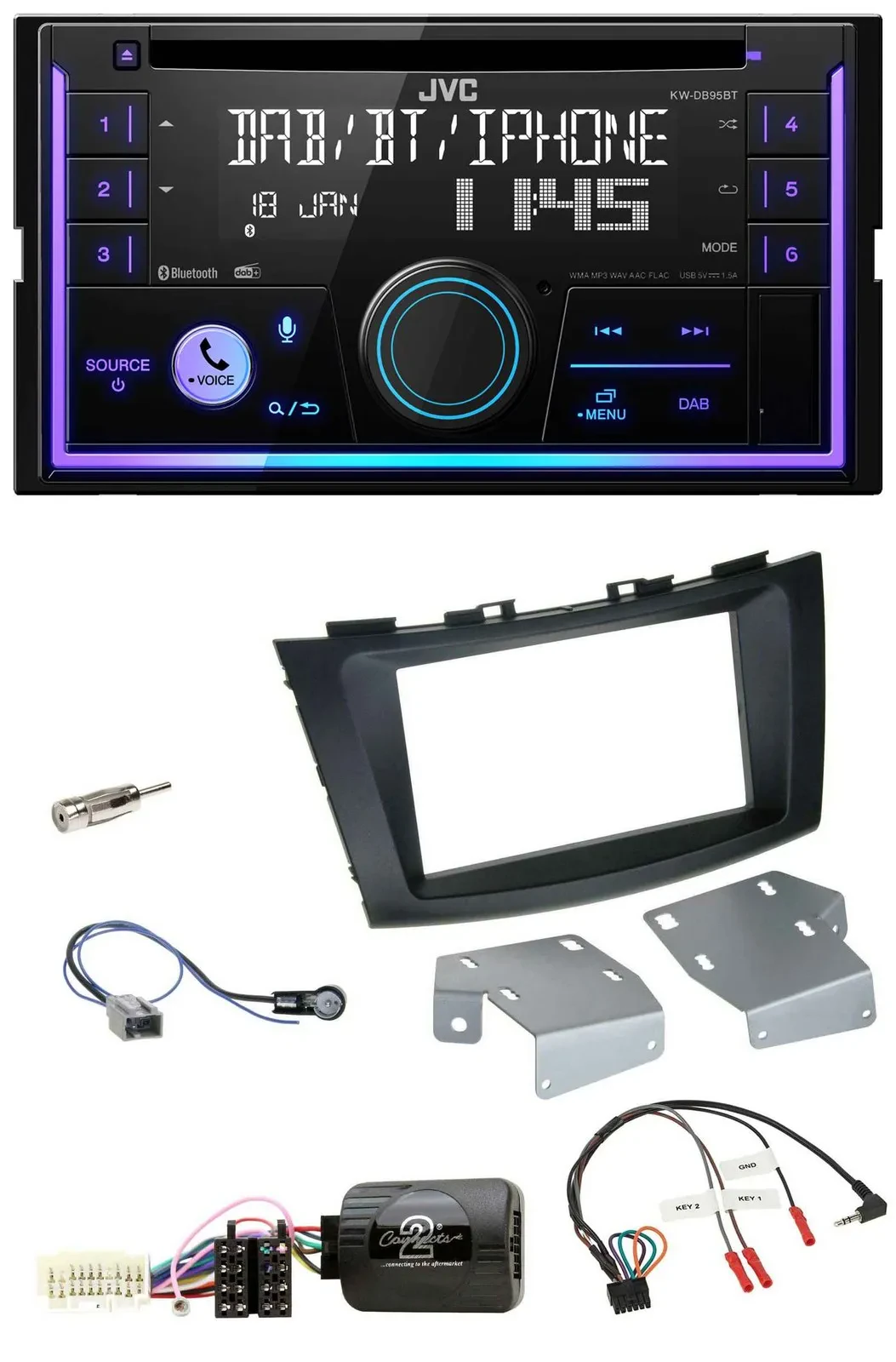 JVC Lenkrad USB 2DIN DAB Bluetooth CD Autoradio für Suzuki Swift ab 2011