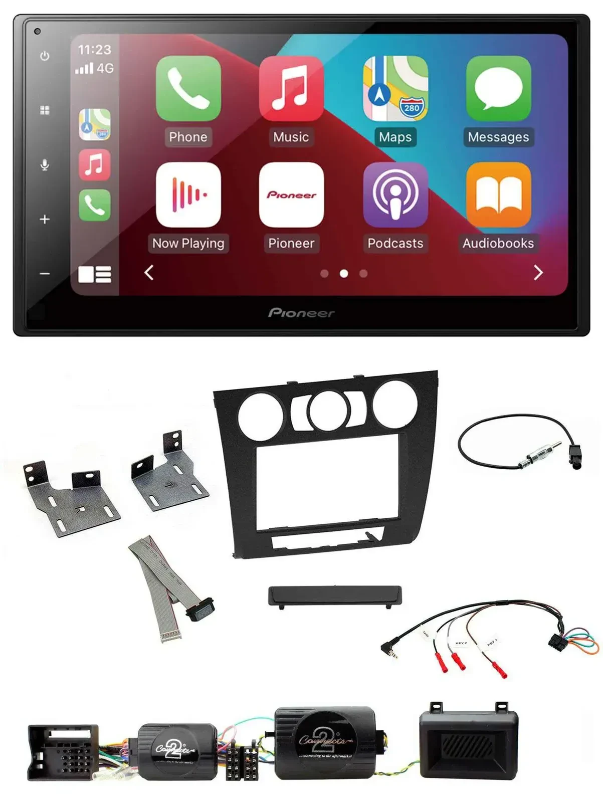 Автомагнитола Pioneer 2DIN, Bluetooth, DAB, USB для BMW 1 серии (E87), поддержка кнопок на руле, PDC, для ручного климат-контроля