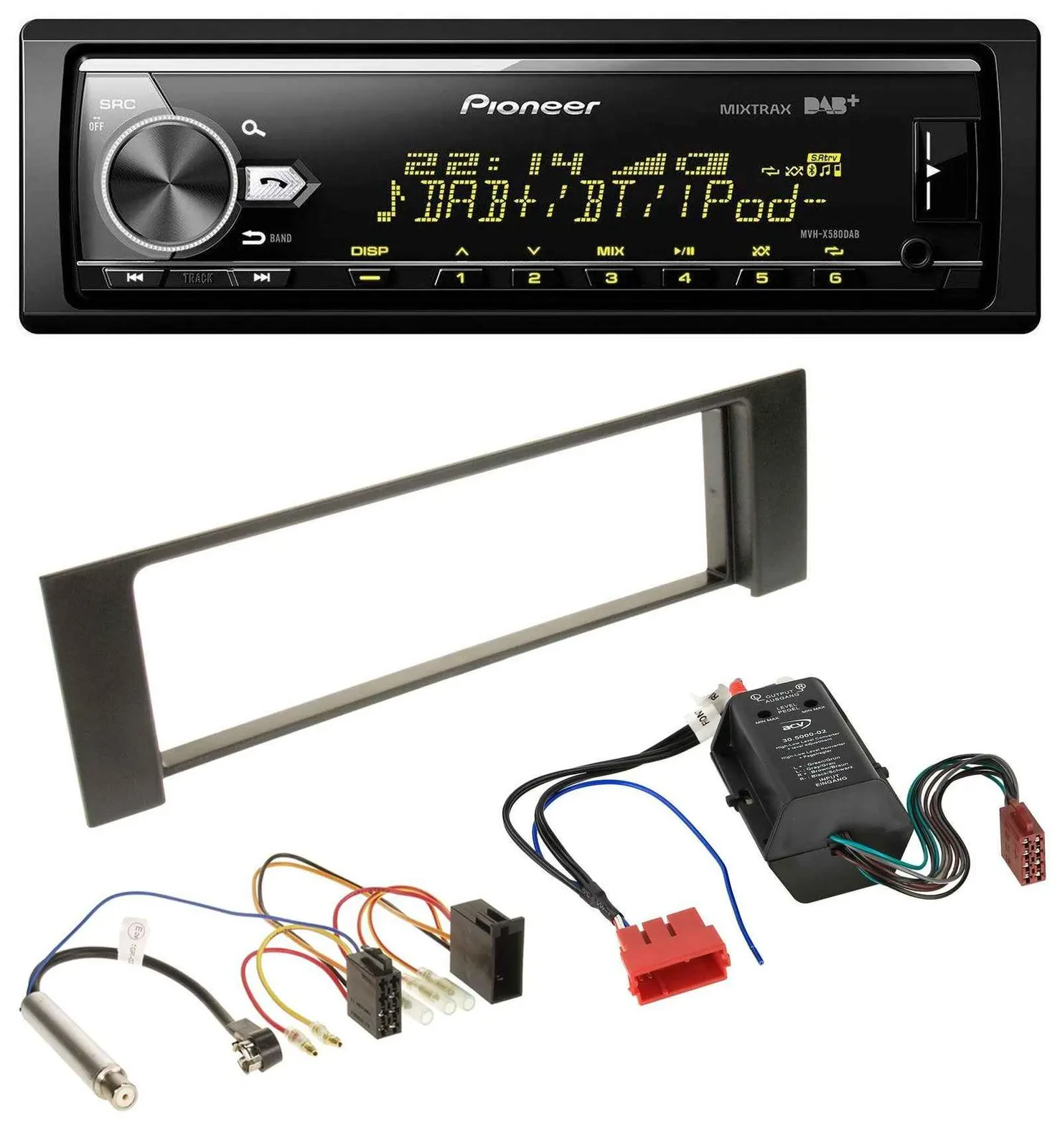 Автомагнитола Pioneer Bluetooth, USB, DAB, MP3 для Audi A4 B6 2000–2004 (Bose)