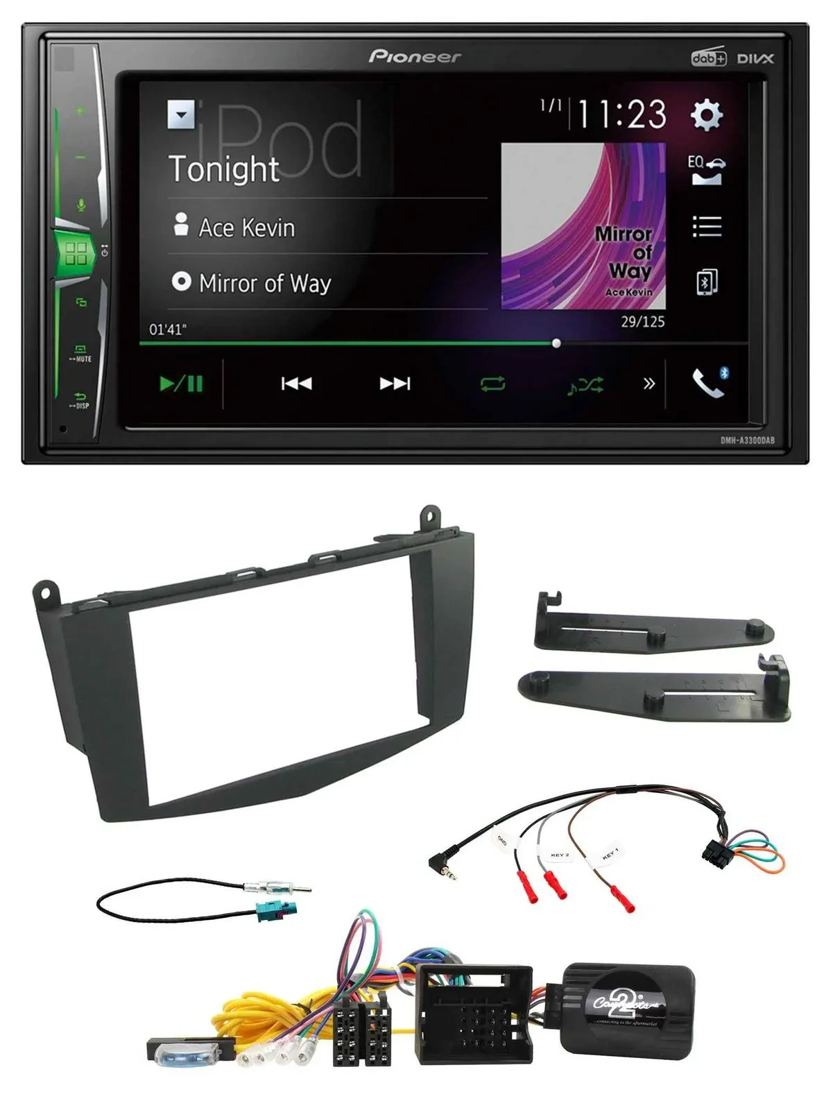 Pioneer 2DIN Lenkrad DAB USB Bluetooth Autoradio für Mercedes C-Klasse 07-11 W20