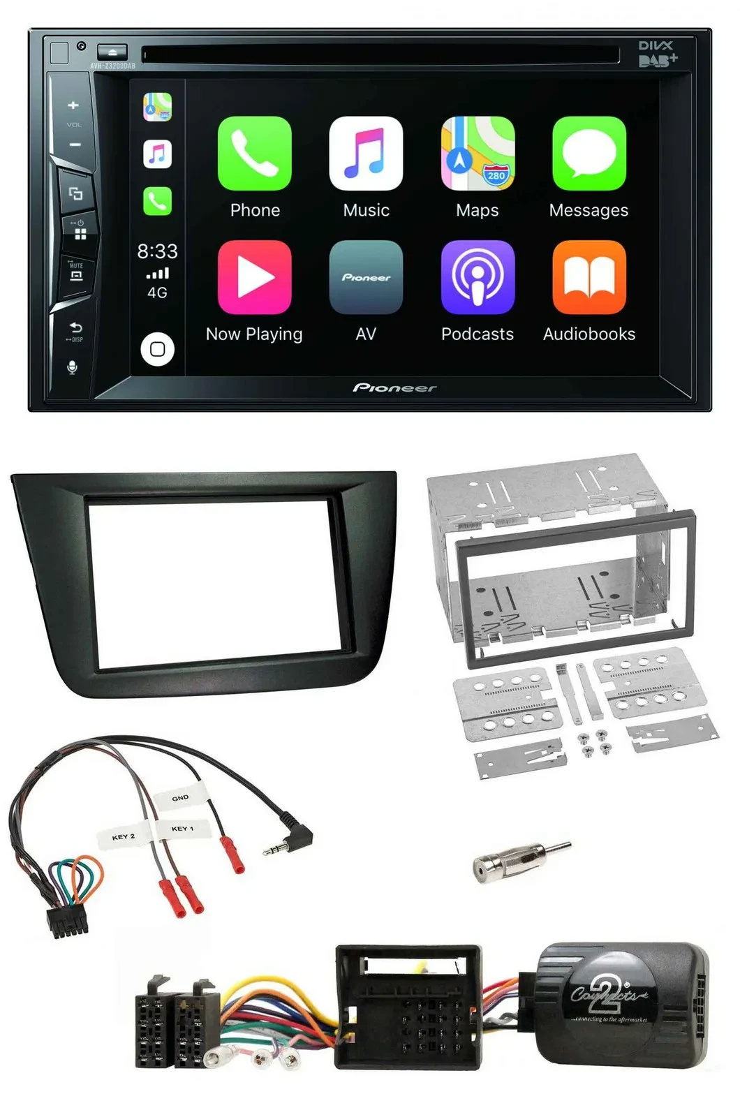 Pioneer Lenkrad USB DVD Bluetooth DAB 2DIN Autoradio für Seat Altea Toledo schwa
