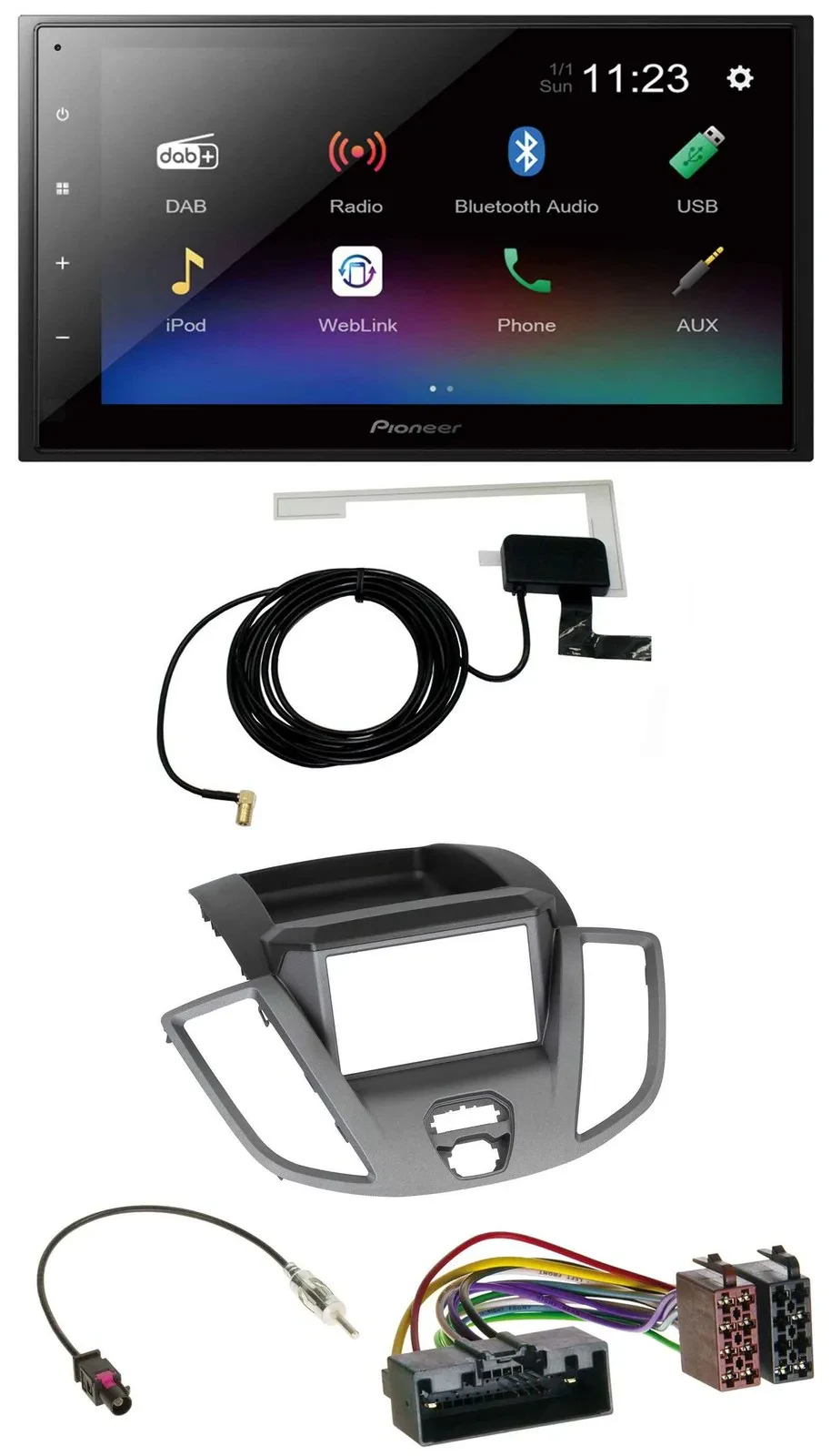 Автомагнитола для Ford Transit V363 2014–2018 Pioneer DAB, MP3, Bluetooth, 2DIN, USB