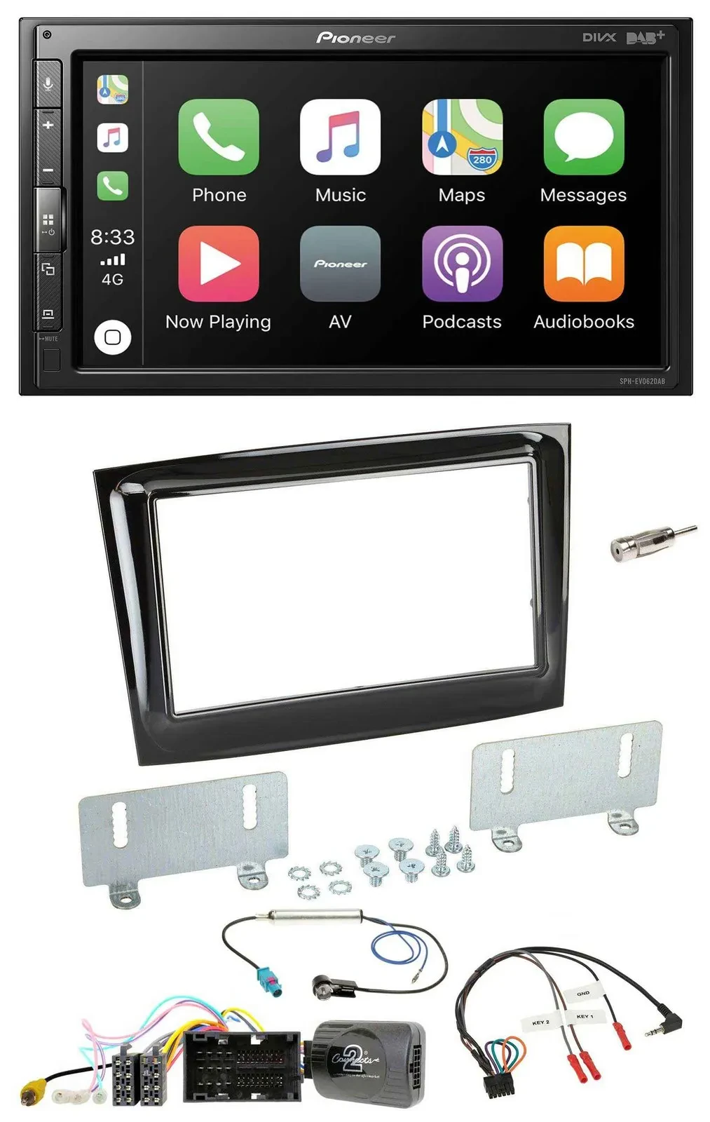 Pioneer USB Lenkrad DAB 2DIN Bluetooth Autoradio für Fiat Doblo ab 15 piano schw