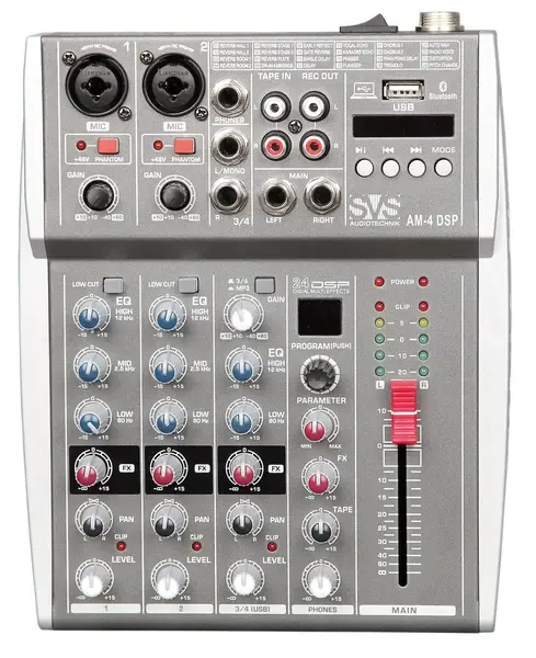 Аналоговый микшер SVS Audiotechnik AM-4 DSP 4-канальный, 24 DSP эффекта, USB интерфейс