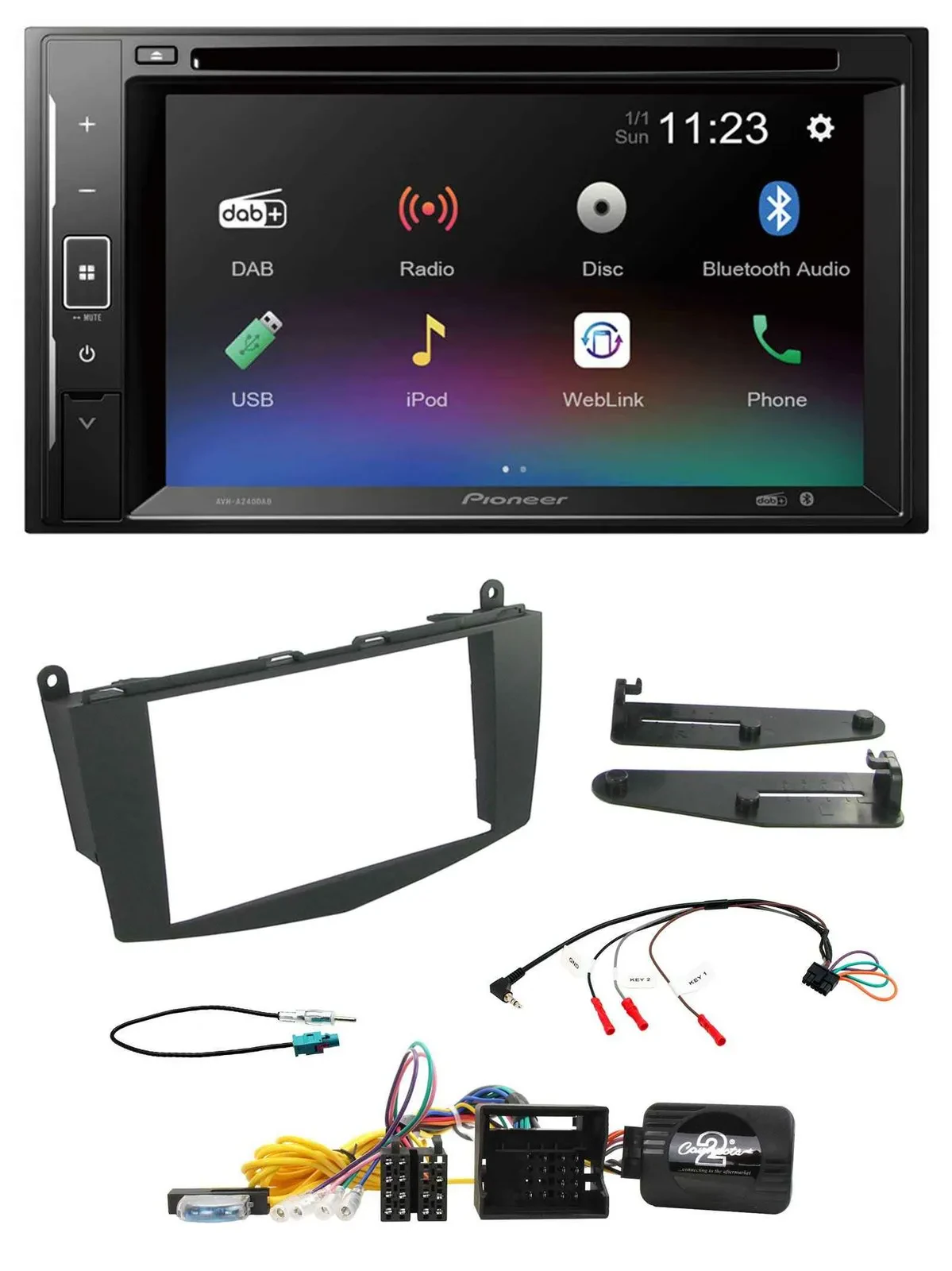 Pioneer Bluetooth Lenkrad USB 2DIN DAB DVD Autoradio für Mercedes C-Klasse 07-11