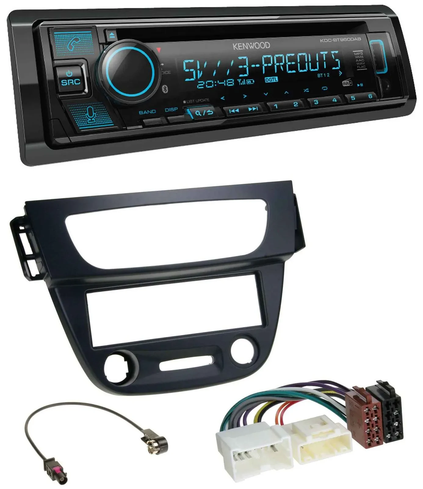Автомагнитола Kenwood Bluetooth USB CD MP3 DAB для Renault Megane 3 2009–2014, черная