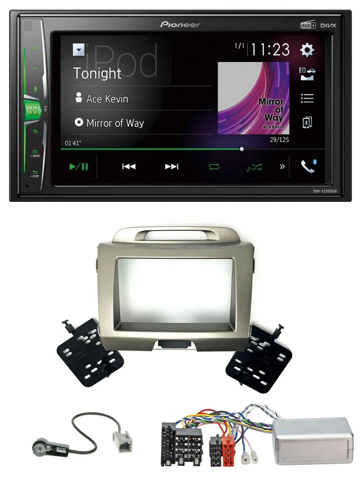 Автомагнитола для Kia Sportage (2010–2015) Pioneer 2-DIN, DAB, USB, Bluetooth, поддержка кнопок на руле