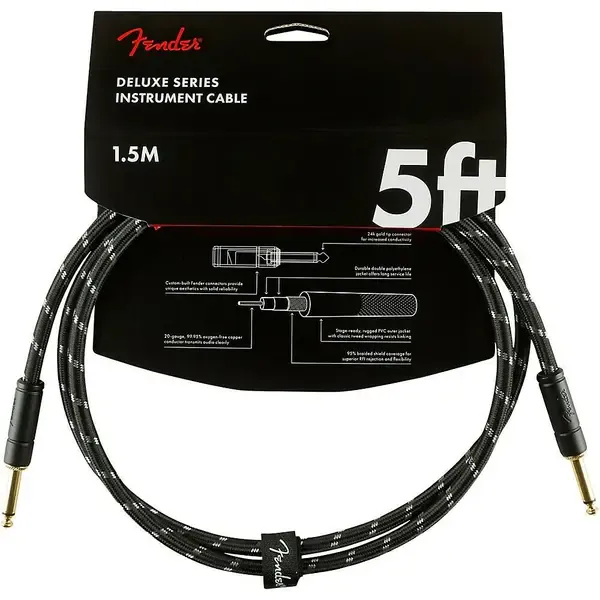 Инструментальный кабель Fender Deluxe Series Straight to Straight Instrument Cable 5 ft. Black Tweed