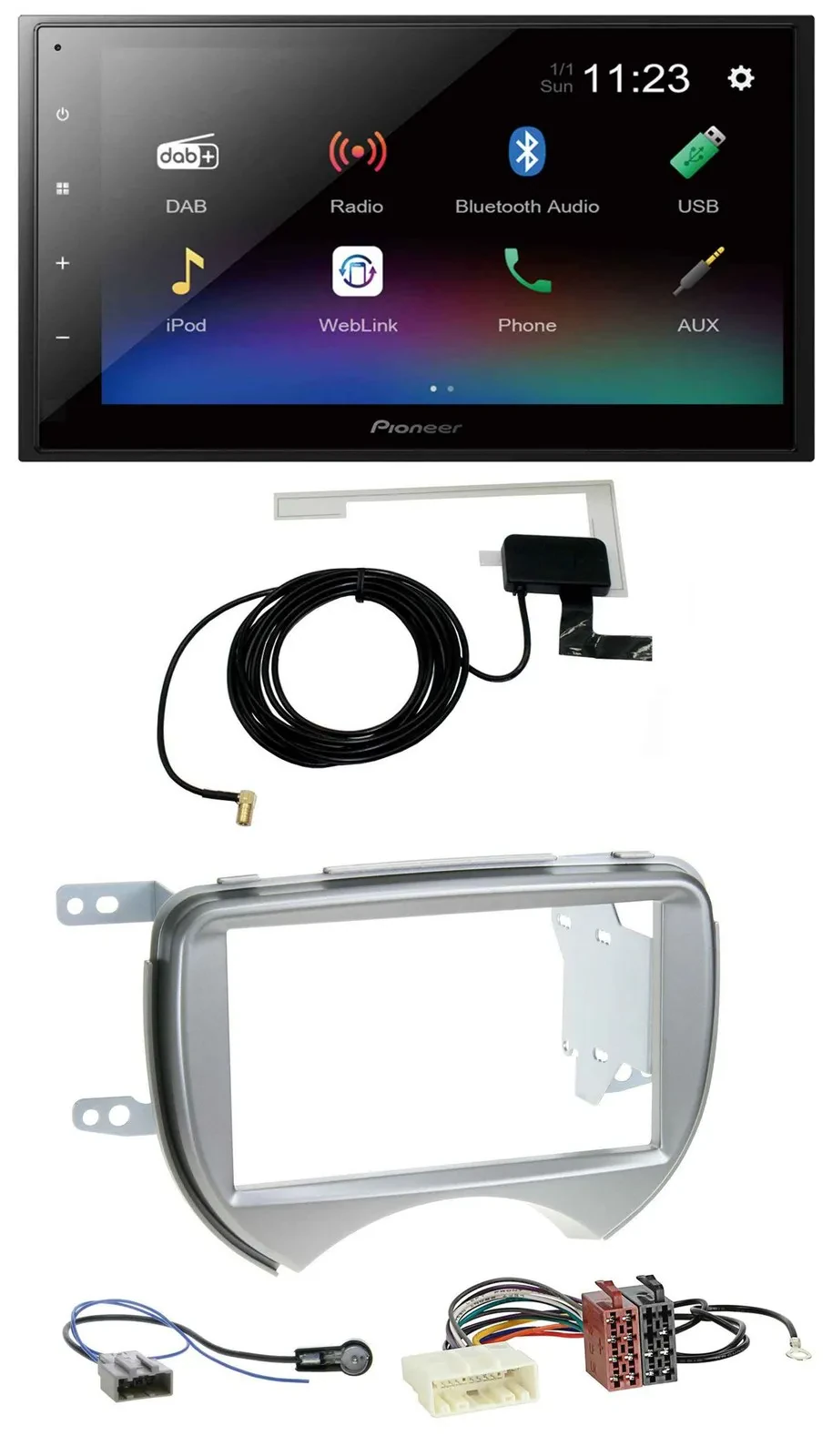 Pioneer DAB MP3 Bluetooth 2DIN USB Autoradio für Nissan Micra 2010-2013 silber