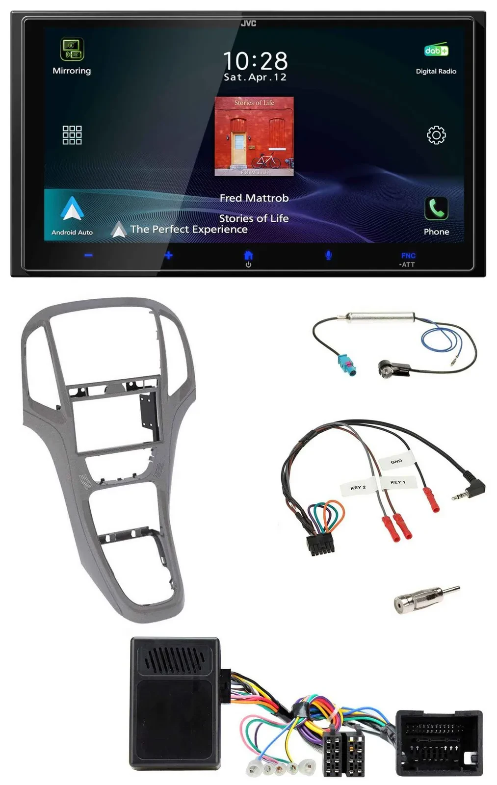 JVC USB Bluetooth 2DIN DAB Lenkrad Autoradio für Opel Astra J ab 2009 Titangrau