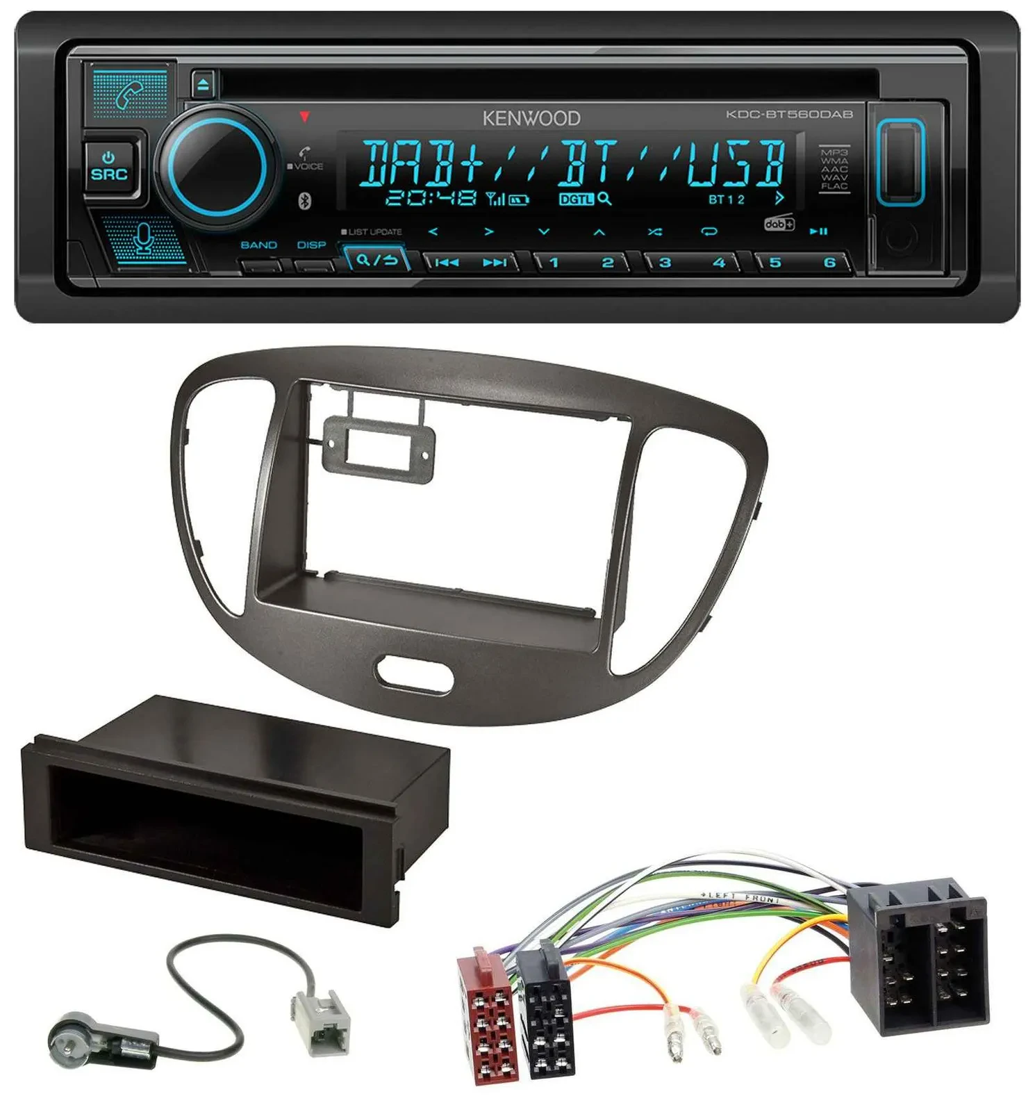 Kenwood Bluetooth DAB CD MP3 USB Autoradio für Hyundai i10 2008-2013 dunkelsilbe