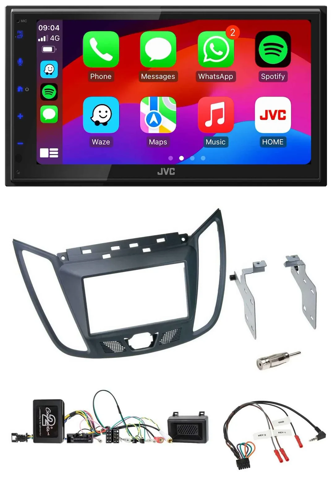 JVC Bluetooth 2DIN Lenkrad DAB USB Autoradio für Ford C-Max ab 2011 grau