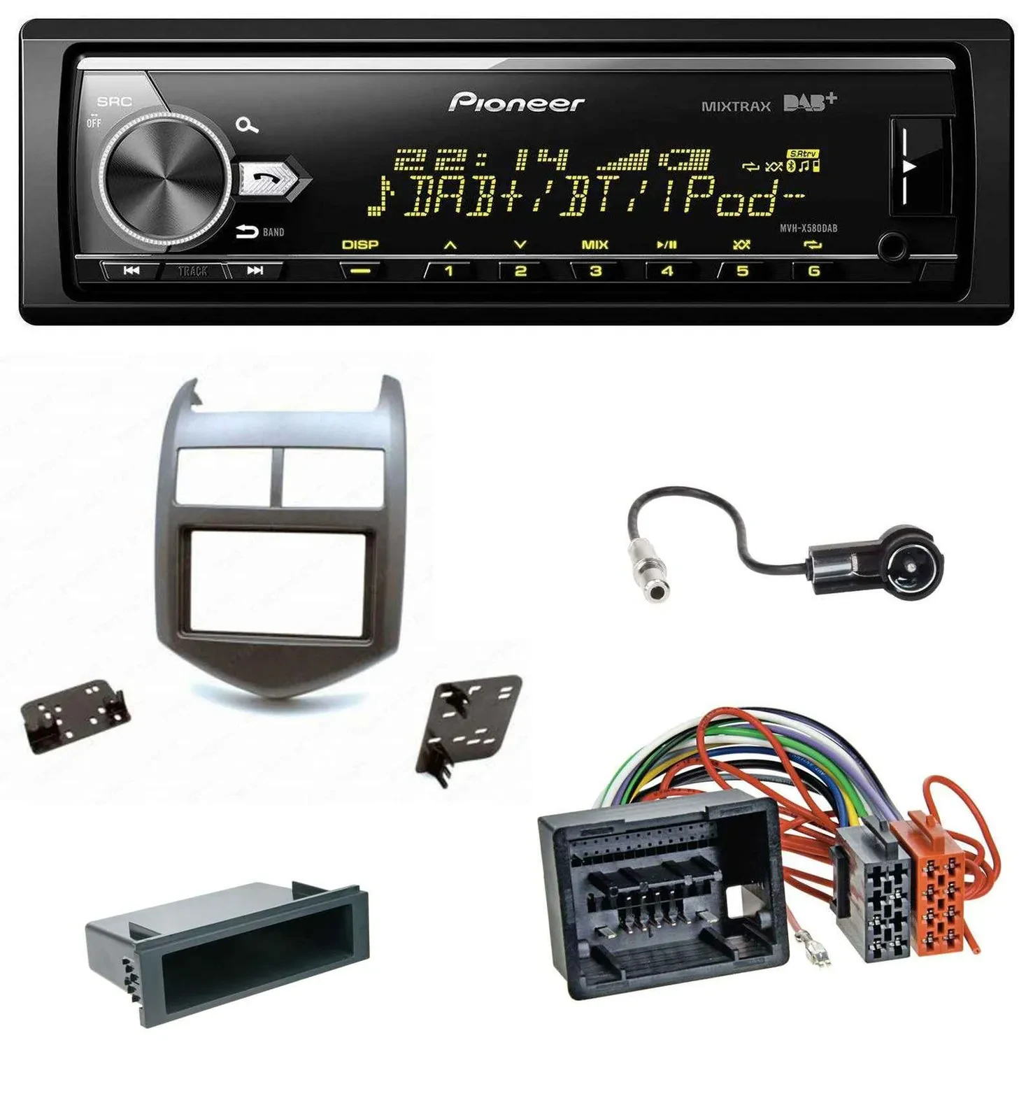 Pioneer Bluetooth USB DAB MP3 Autoradio für Chevrolet Aveo Sonic ab 2011 dunkelg