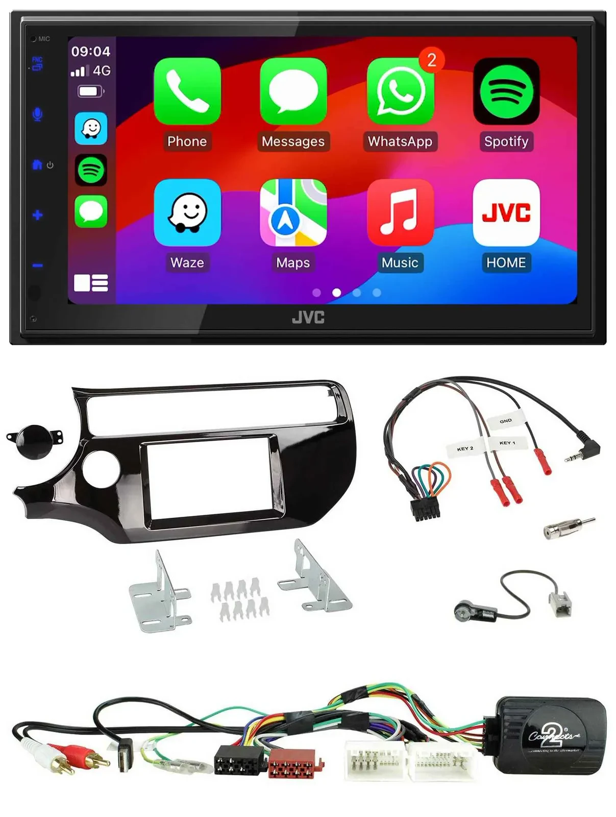 Автомагнитола JVC 2DIN Bluetooth DAB USB для Kia Rio UB (с 2015), черный (piano black)