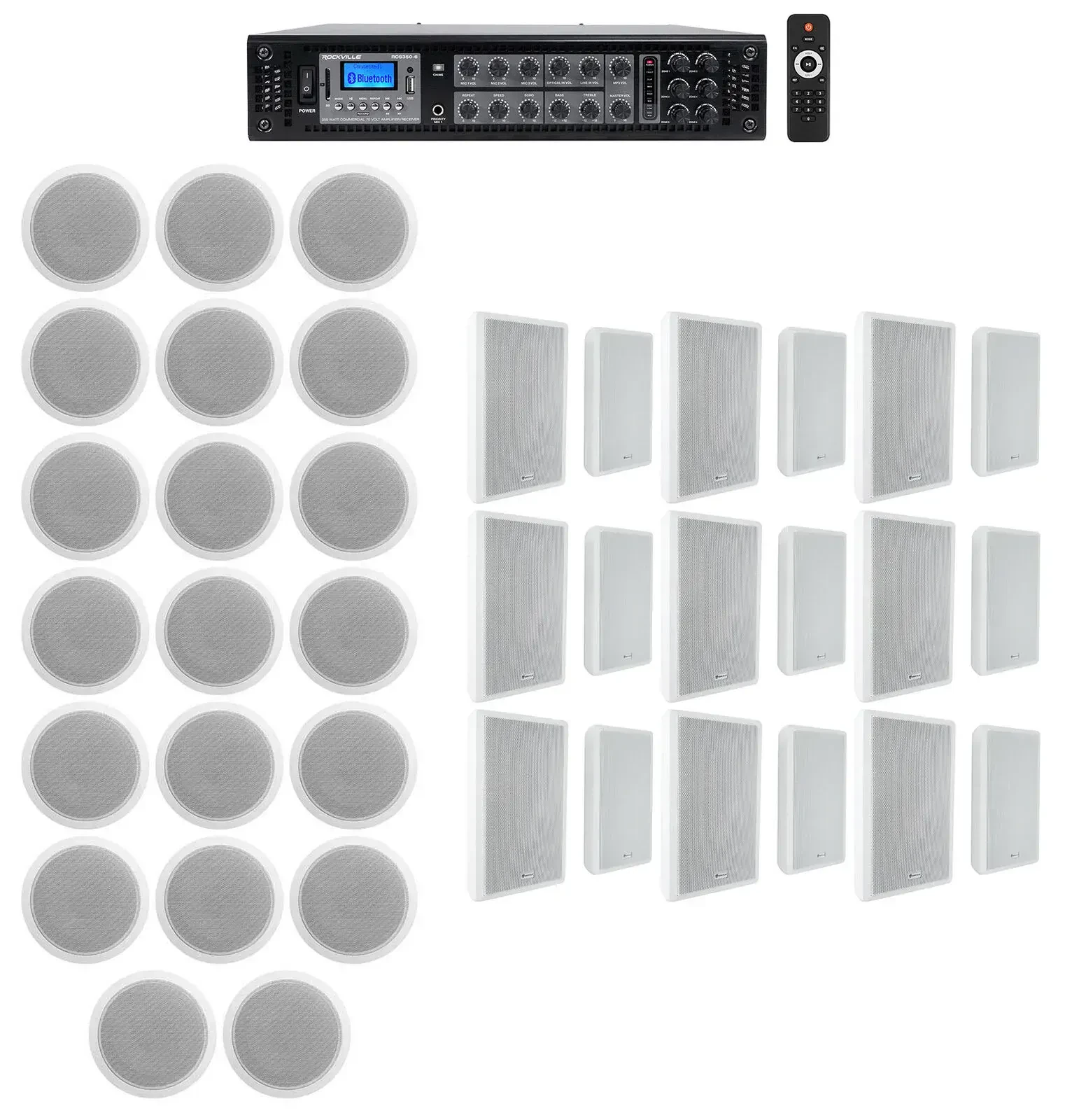 Трансляционный усилитель Rockville RCS350-6+5) CCL6T WHITE+9) Rock Slim 70W с комплектом акустики