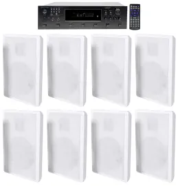 Technical Pro 6-Zone Amplifier+8) White Slim Wall Speakers 4 Restaurant/Bar/Cafe