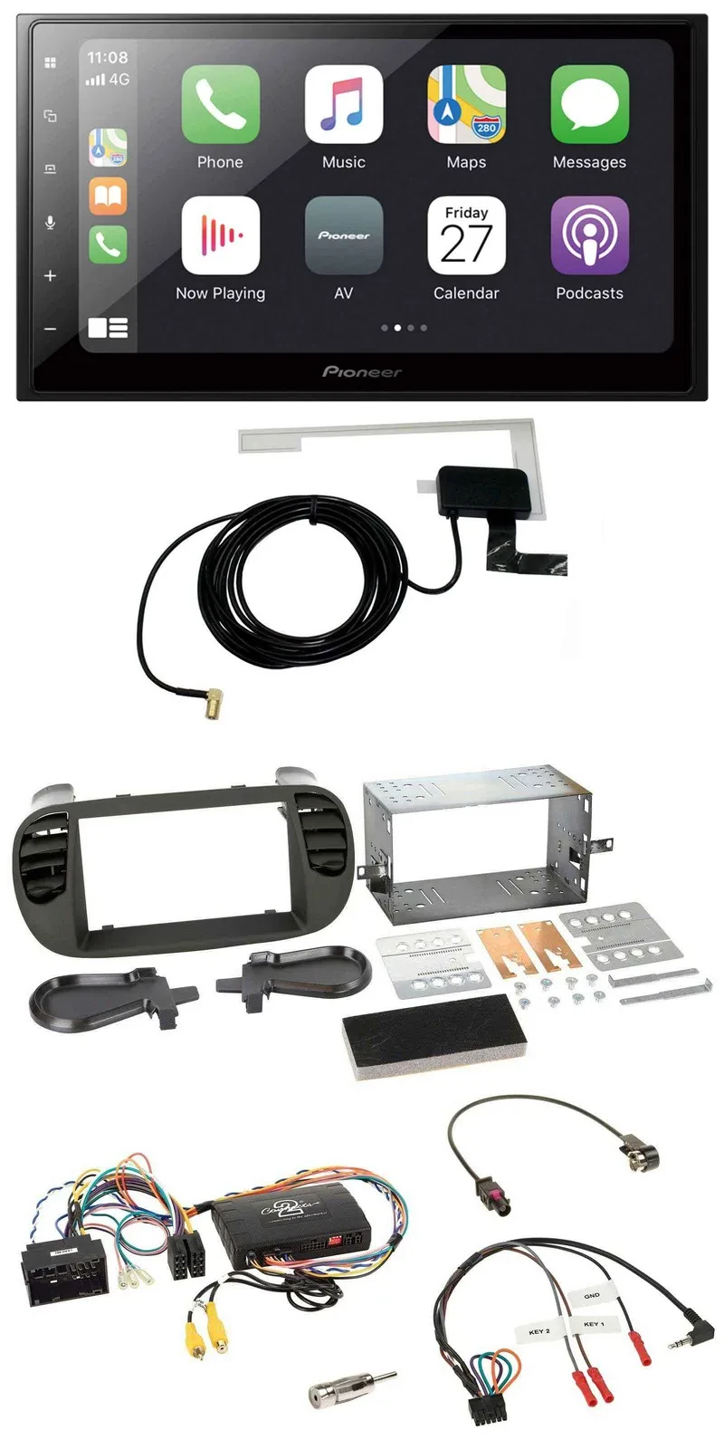 Pioneer USB Lenkrad 2DIN Bluetooth DAB Autoradio für Fiat 500 14-15 soft touch