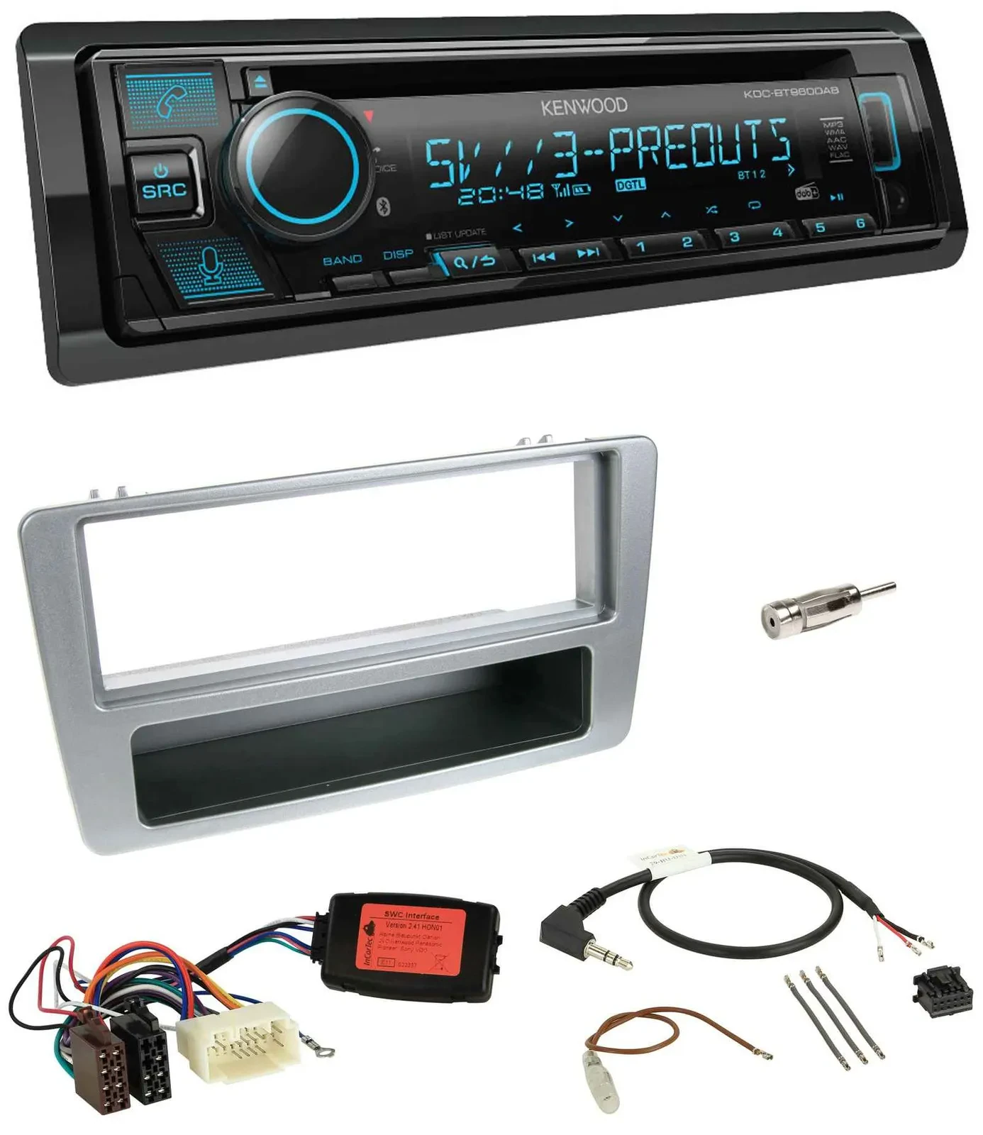 Автомагнитола Kenwood Bluetooth USB CD DAB для Honda Civic 2001–2003 серебристая