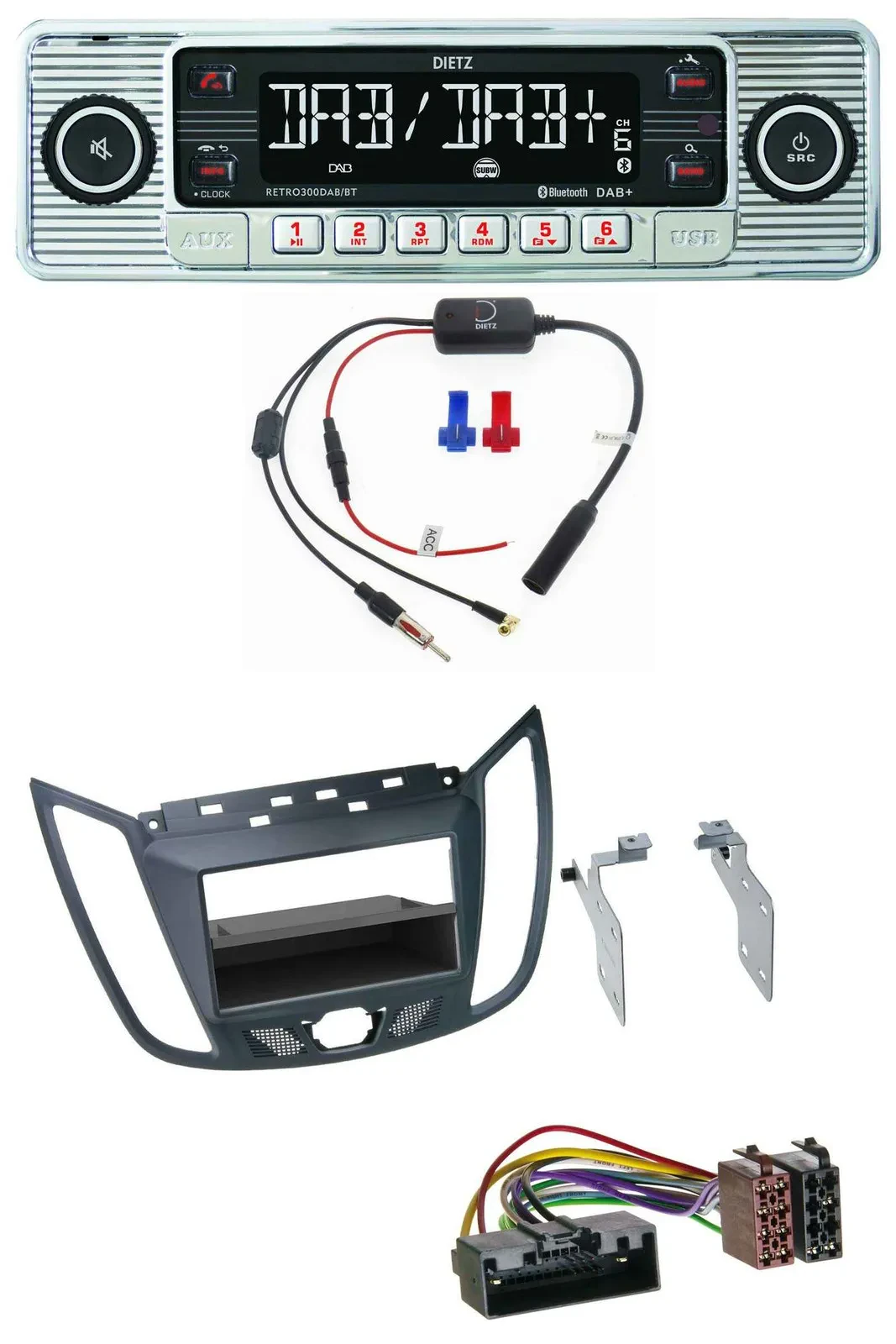 Dietz DAB USB MP3 Bluetooth Autoradio für Ford C-Max / Kuga - dunkelgrau