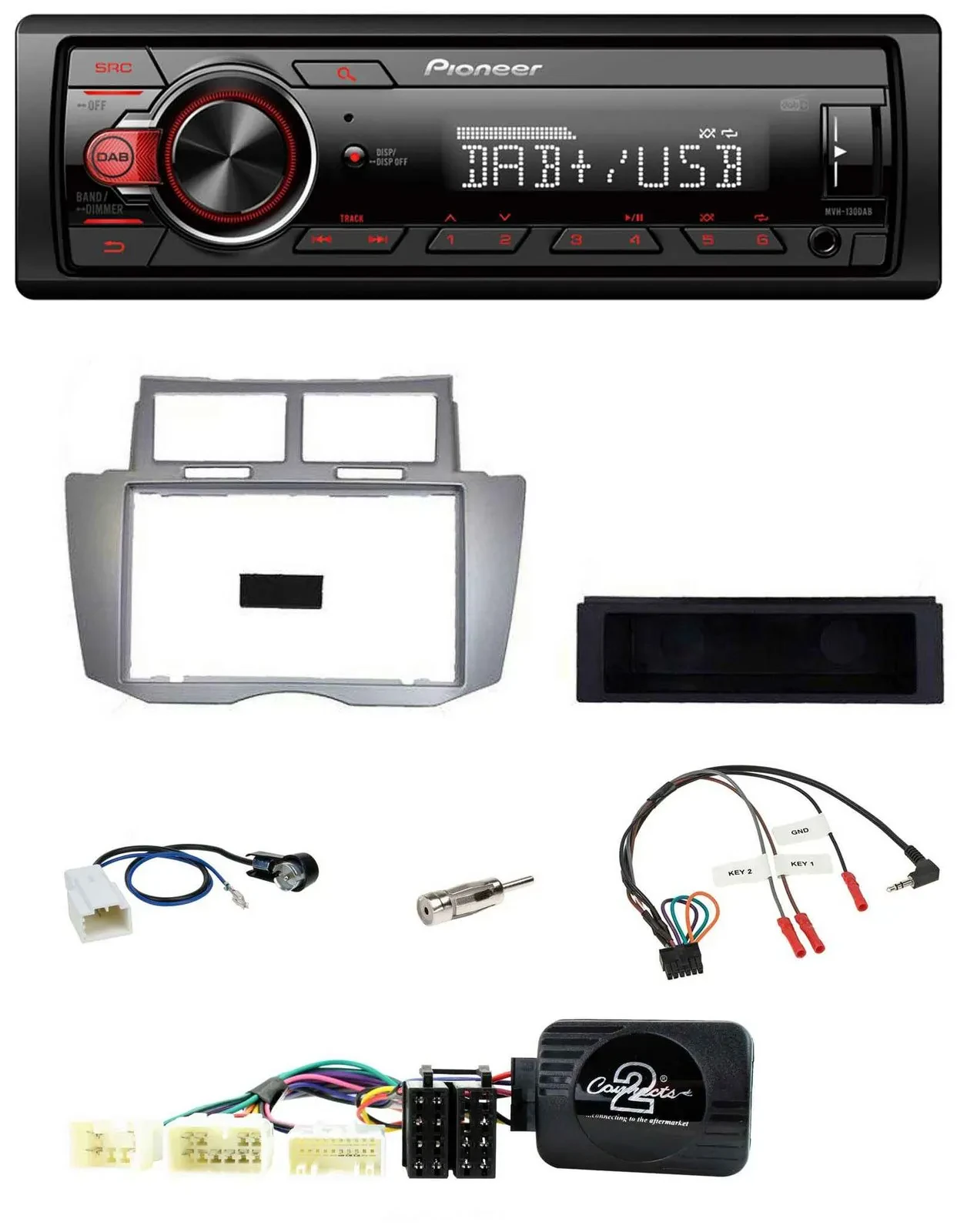 Автомагнитола Pioneer 1-DIN, DAB, USB, MP3, для Toyota Yaris 2007–2011, серебристая