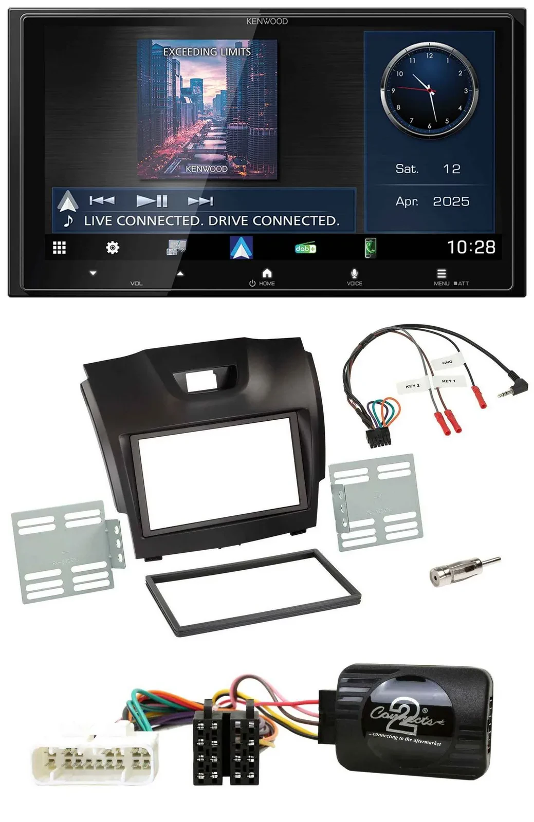 Kenwood Bluetooth 2DIN USB DAB Lenkrad Autoradio für Isuzu D-Max ab 12 dunkelgra