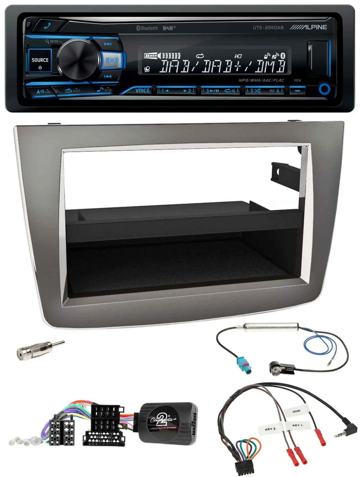 Alpine USB Bluetooth DAB Lenkrad Autoradio für Alfa Mito 955 2008-2014 silber