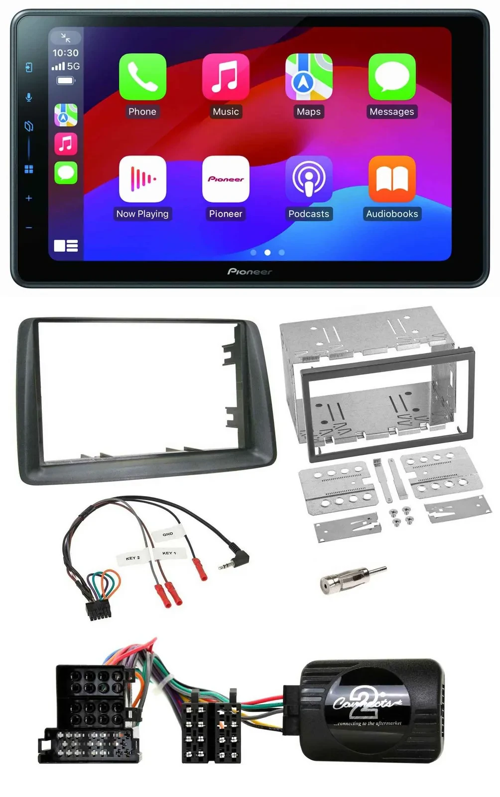 Pioneer Bluetooth 2DIN USB Lenkrad DAB Autoradio für Fiat Panda 2004-2007 grau