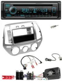 Автомагнитола Kenwood Bluetooth DAB USB CD для Hyundai i20 (2012–2014), серебристая, с поддержкой управления на руле