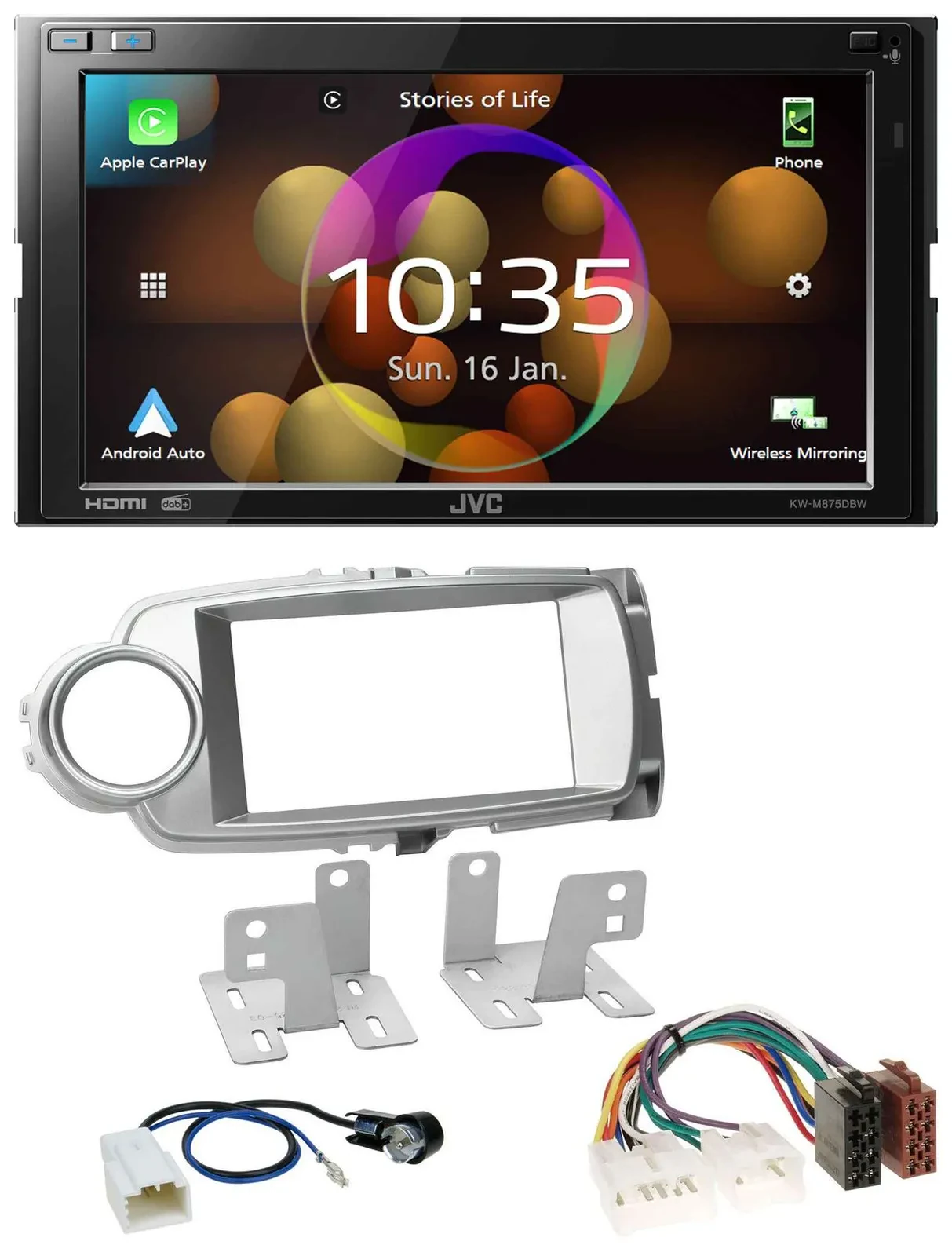 JVC DAB MP3 2DIN Bluetooth USB Autoradio für Toyota Yaris 2011-2014 silber