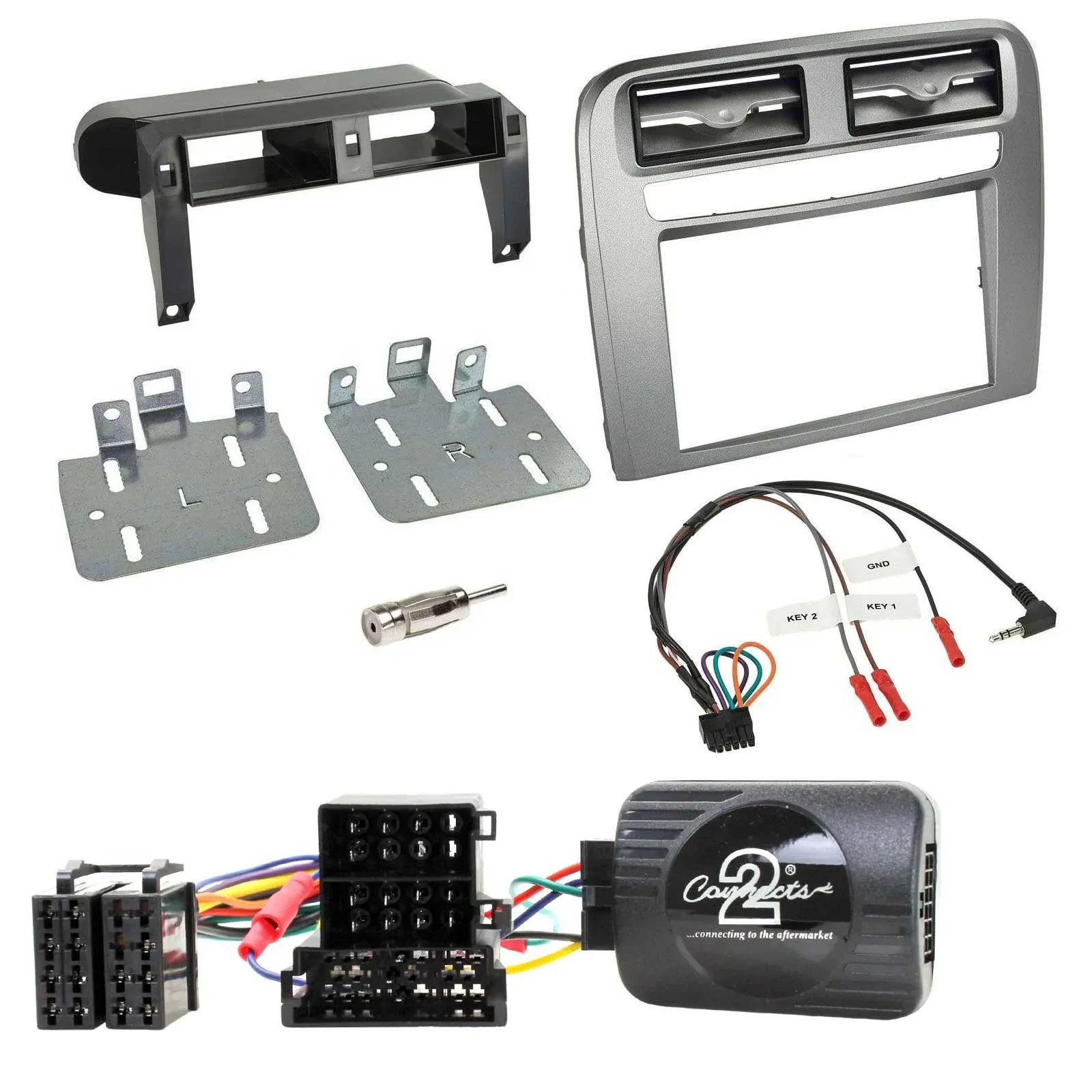 Einbauset Lenkradadapter Doppel DIN Autoradio für Fiat GrandePunto 05-06 anthraz