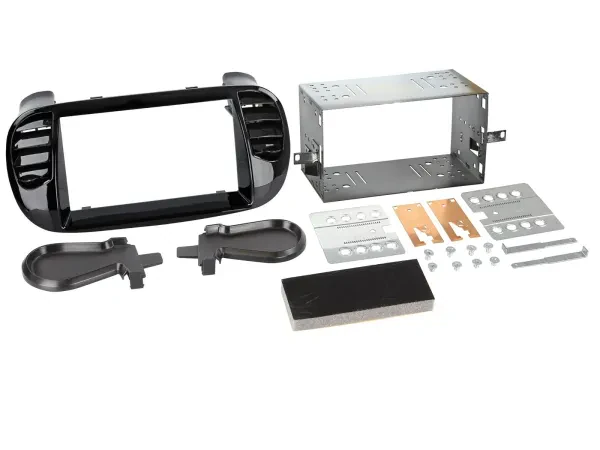 Radioblende Set Doppel DIN Autoradio für Fiat 500 08-15 schwarz glänz. HQ inkl.