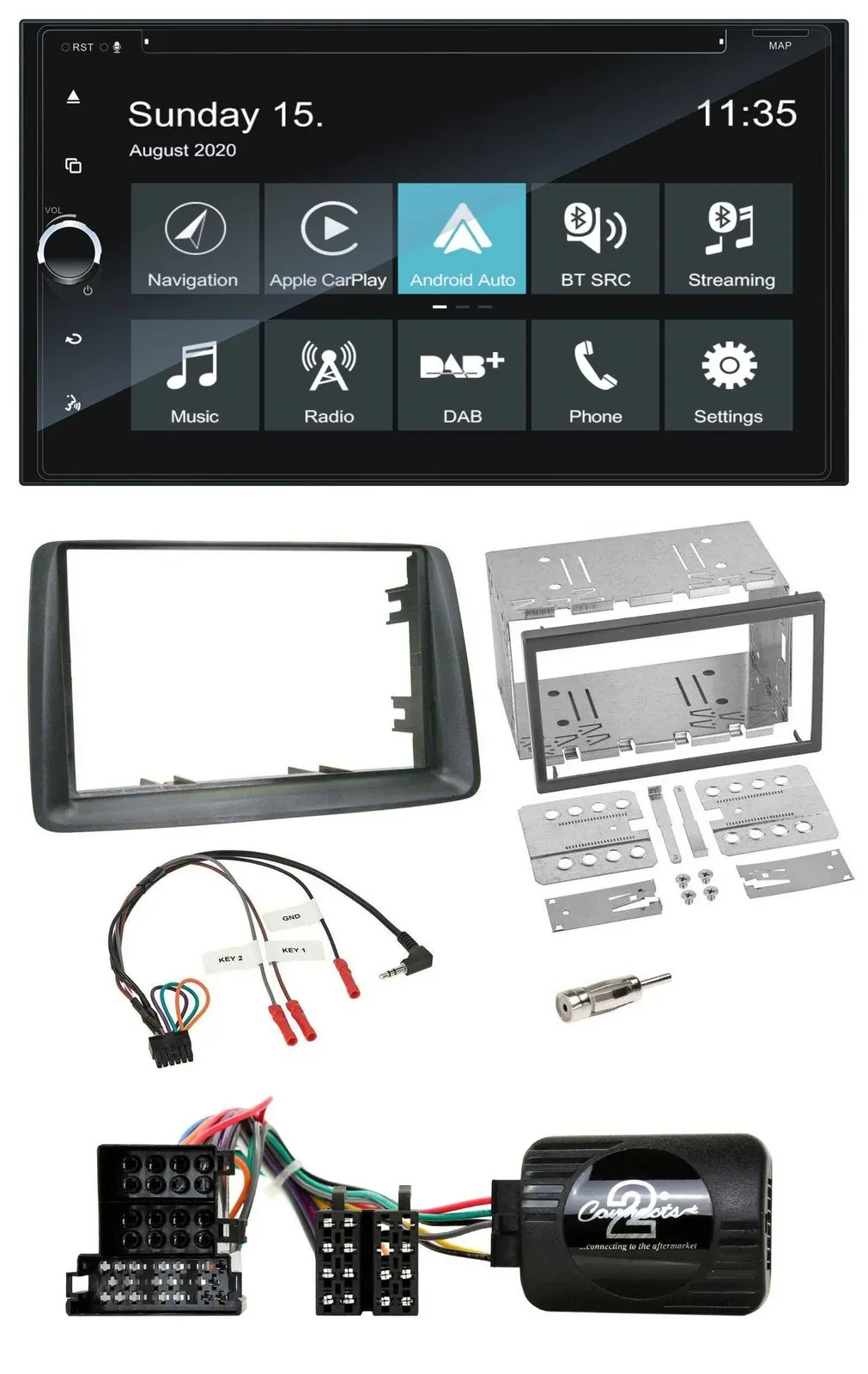 Blaupunkt 2DIN Lenkrad TMC Bluetooth USB DAB Navigation für Fiat Panda 2004-2007