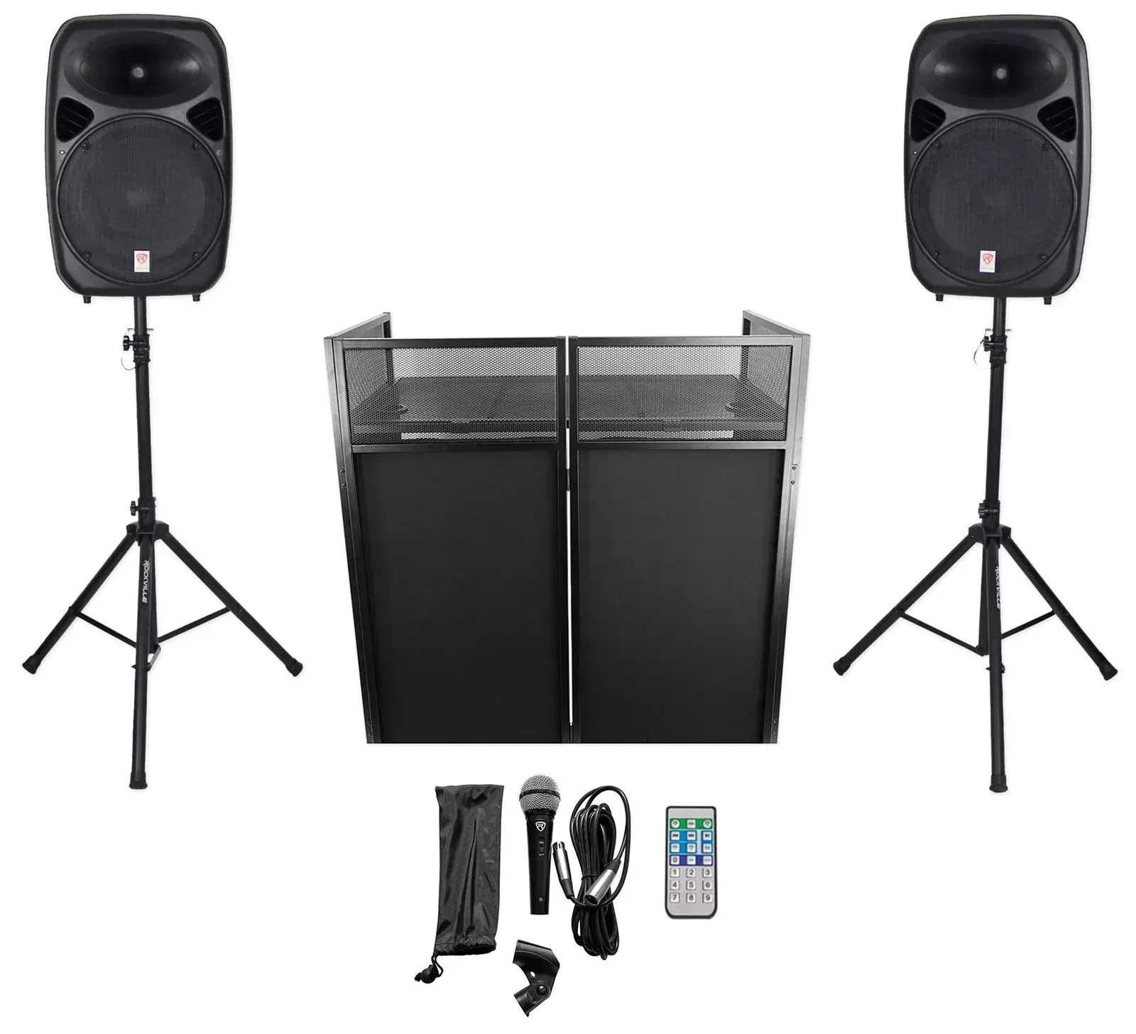 Активная акустическая система Rockville 15" с Bluetooth (набор, пара) со стойками и DJ booth