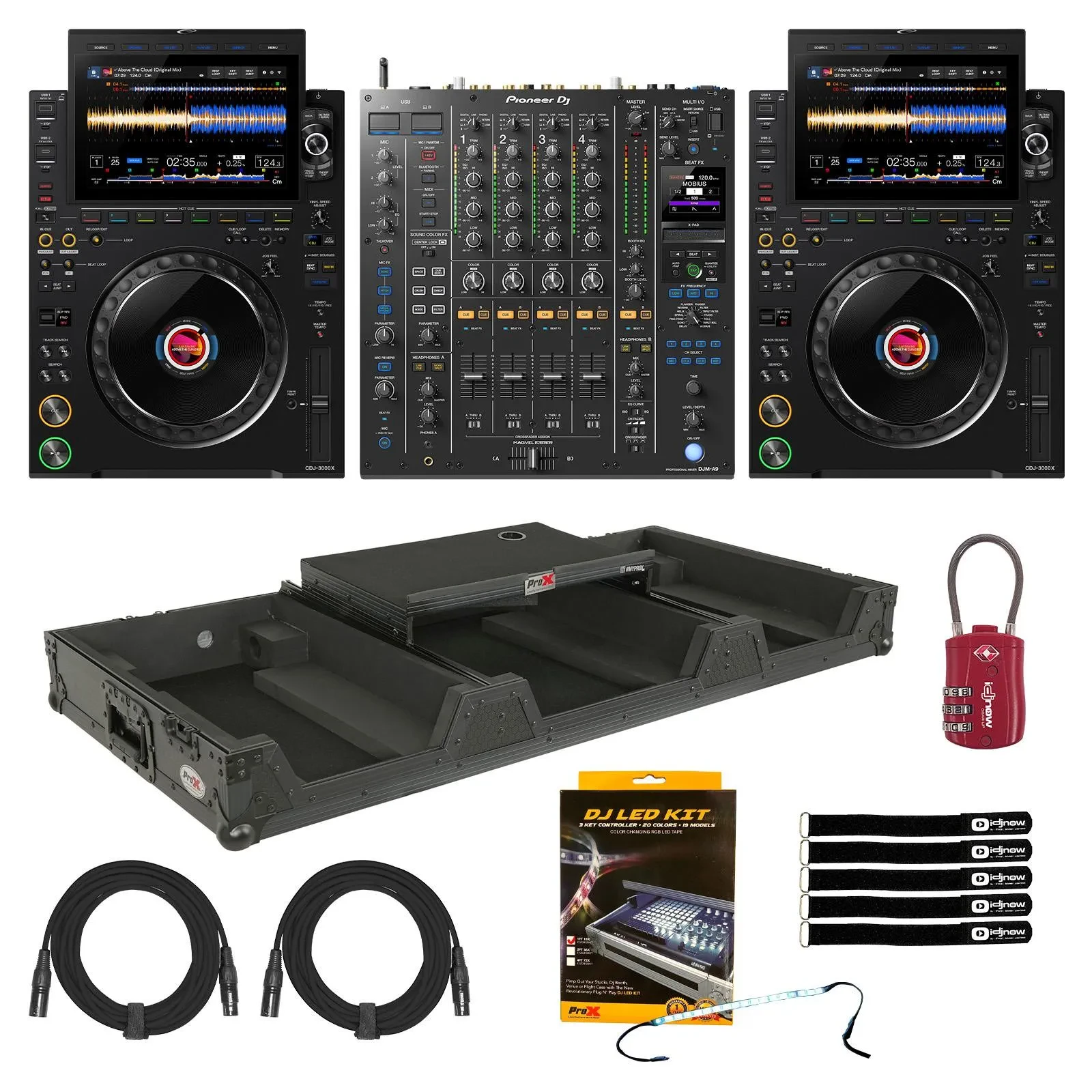 AlphaTheta CDJ-3000X 2-Pack with DJM-A9 Mixer and Laptop Shelf Case
