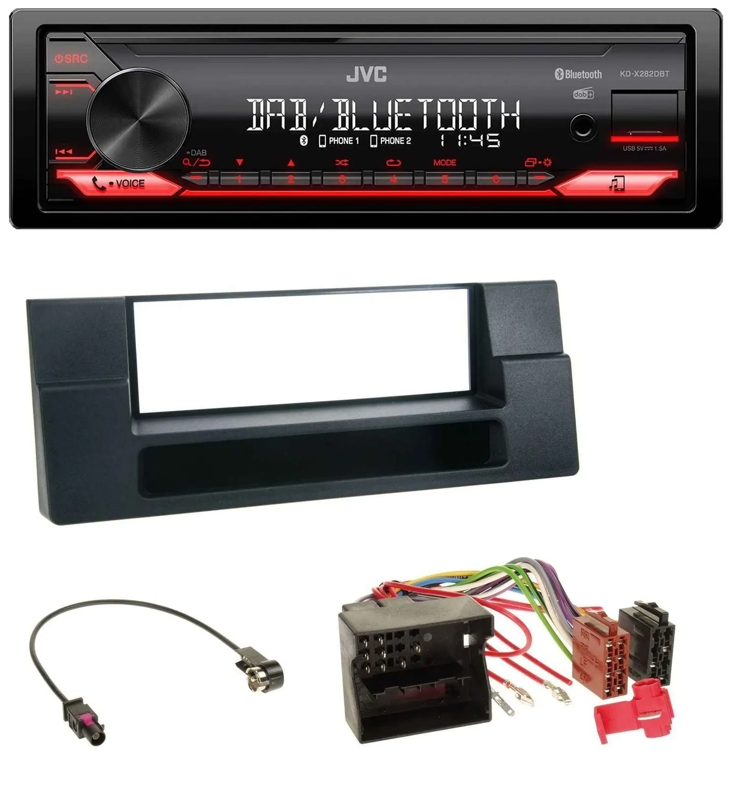 JVC Bluetooth USB DAB MP3 Autoradio für BMW X5 E53 5er E39 Quadlock Ablagefach