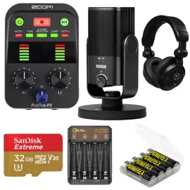 Zoom PodTrak P2 Dual USB Mic Recorder for Podcasters, Bundle with Microphone, He