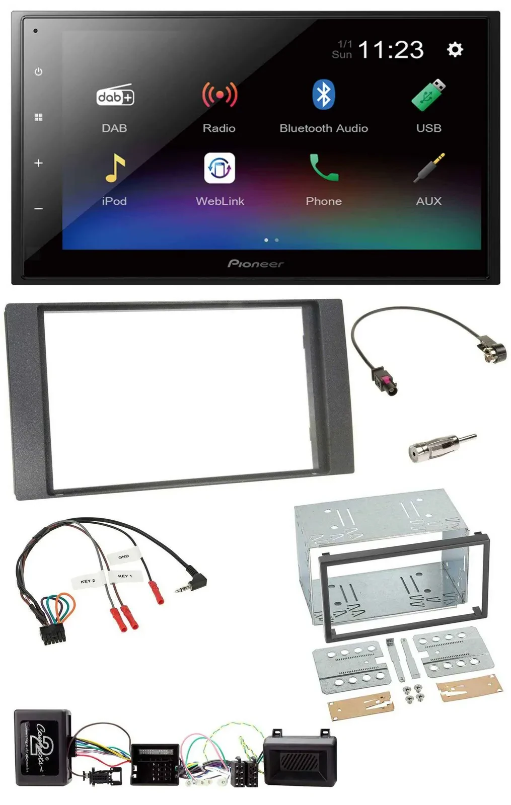 Автомагнитола Pioneer 2DIN USB, Bluetooth, DAB для Ford Kuga (2008–2012), цвет антрацит, поддержка управления с руля