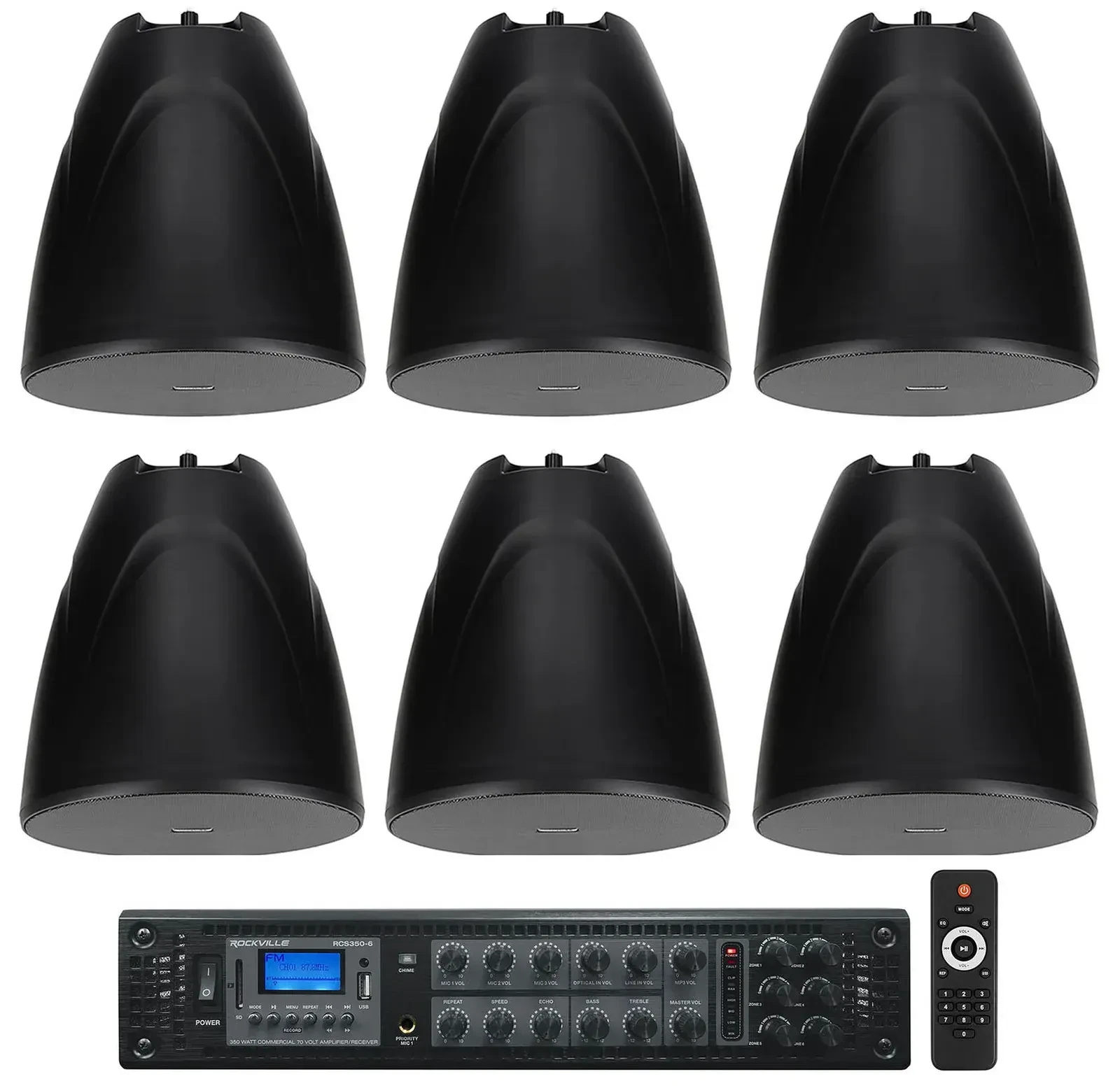 Потолочная акустика Rockville PEN-80T Black с усилителем (6 штук)