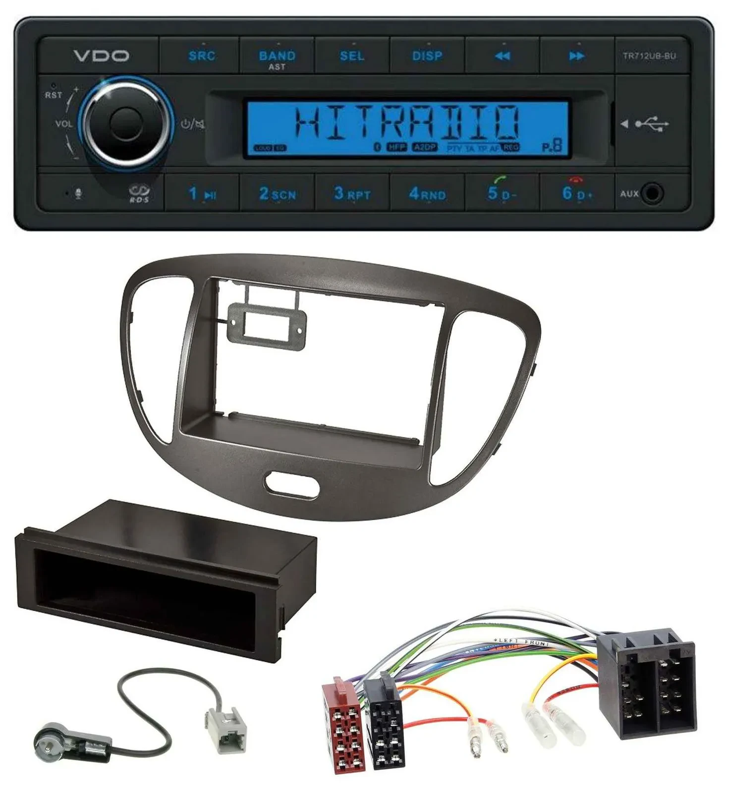 Автомагнитола VDO Bluetooth, USB, AUX, MP3 для Hyundai i10 (2008–2013), тёмно-серый