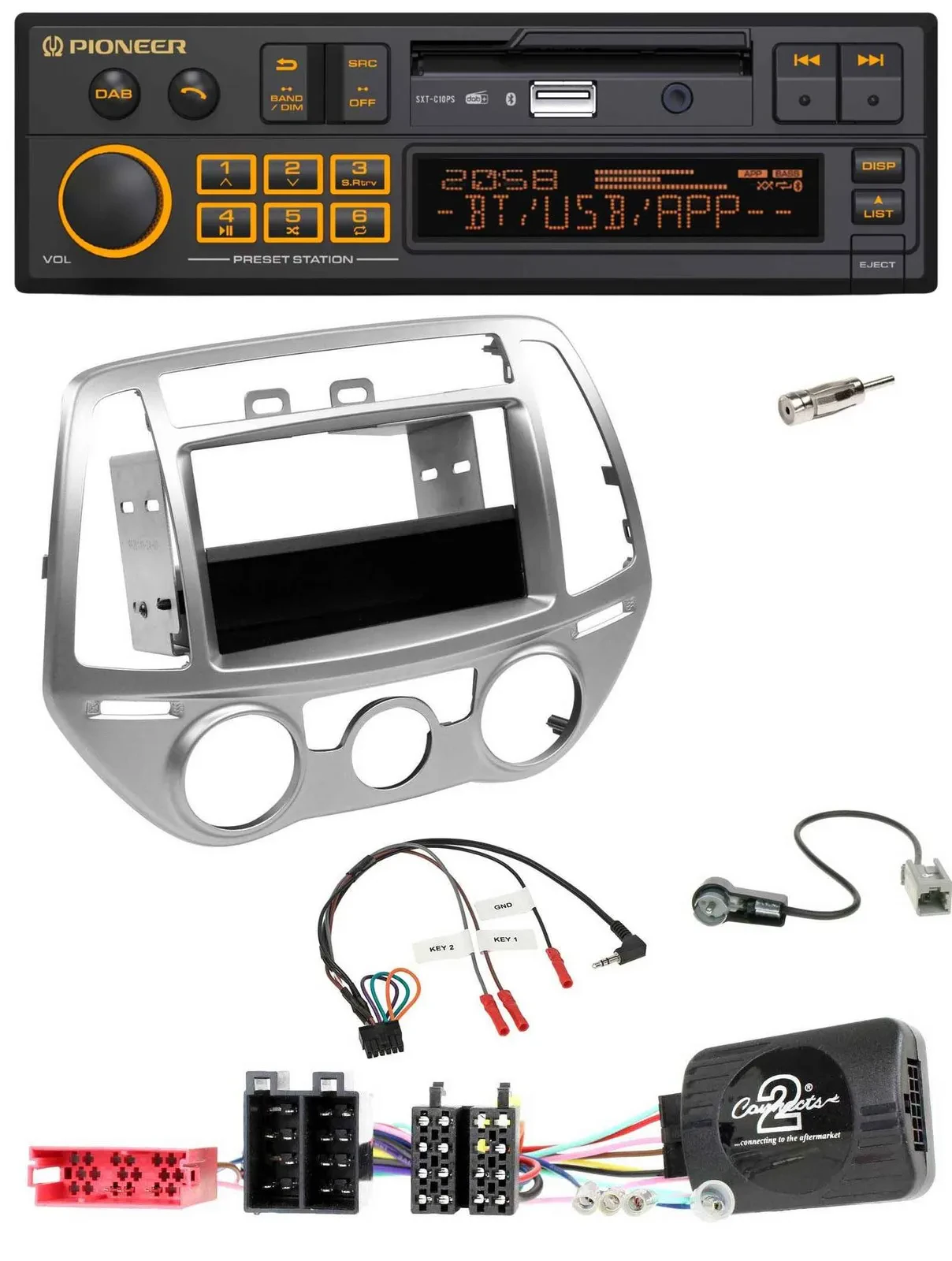 Pioneer DAB Lenkrad USB Bluetooth Autoradio für Hyundai i20 2012-2014 silber man