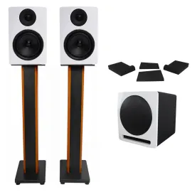 (2) Rockville APM6W 6.5" Studio Monitors+Active 10" Subwoofer+36" Stands+Pads