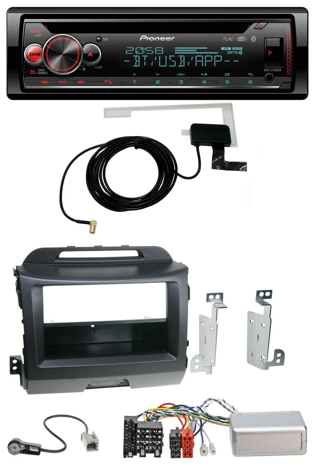 Автомагнитола для Kia Sportage 3 (2010–2015) Pioneer DAB, CD, USB, Bluetooth, поддержка кнопок на руле, черный