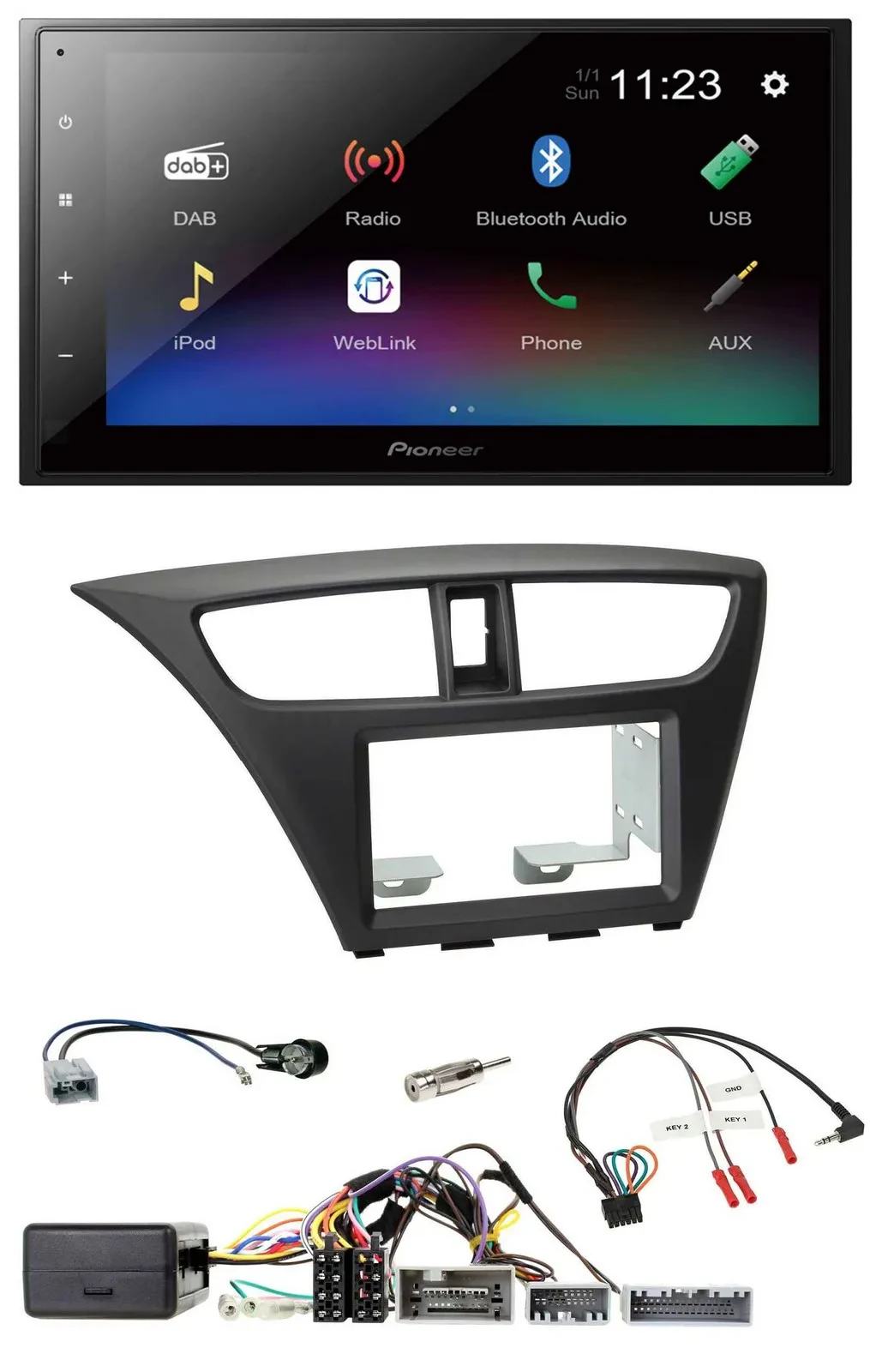 Pioneer USB Bluetooth DAB 2DIN Lenkrad Autoradio für Honda Civic ab 12 schwarz