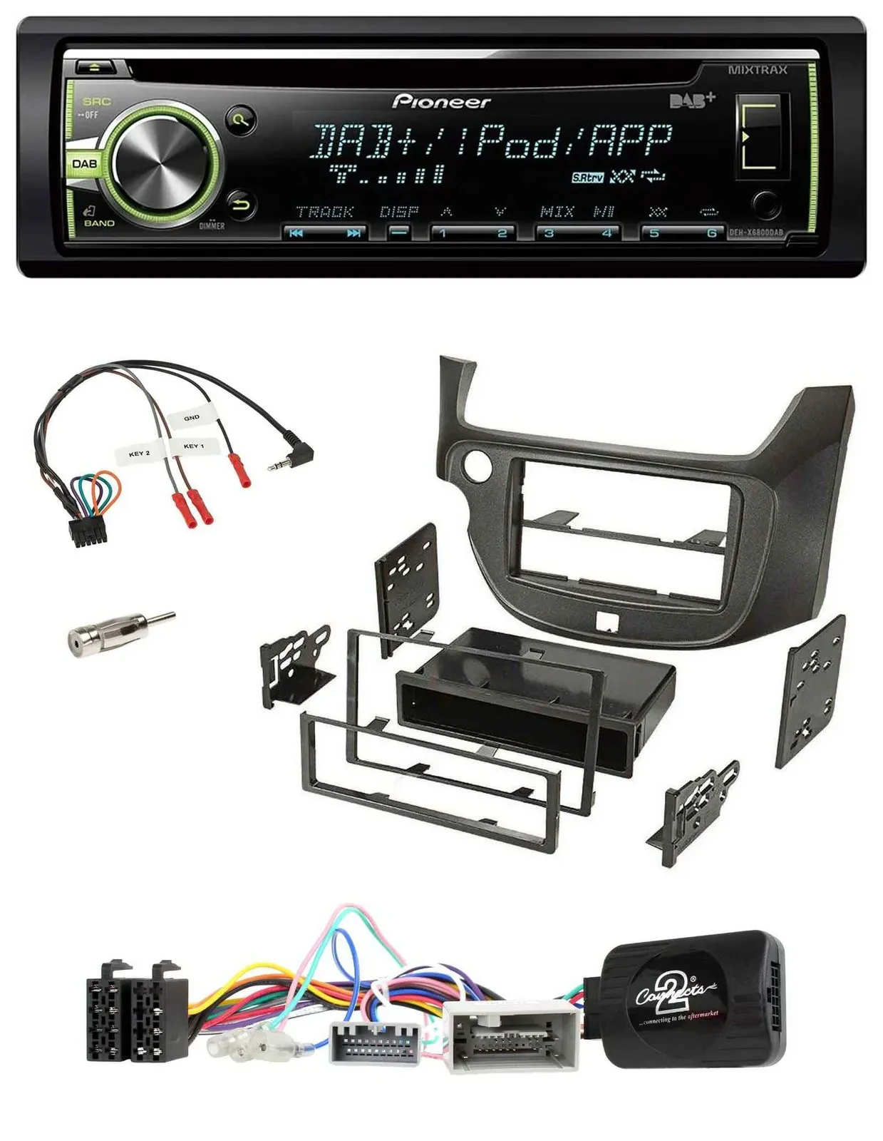 Автомагнитола для Honda Jazz (с 2014) Pioneer CD, DAB, USB, MP3, управление с руля, темно-серый