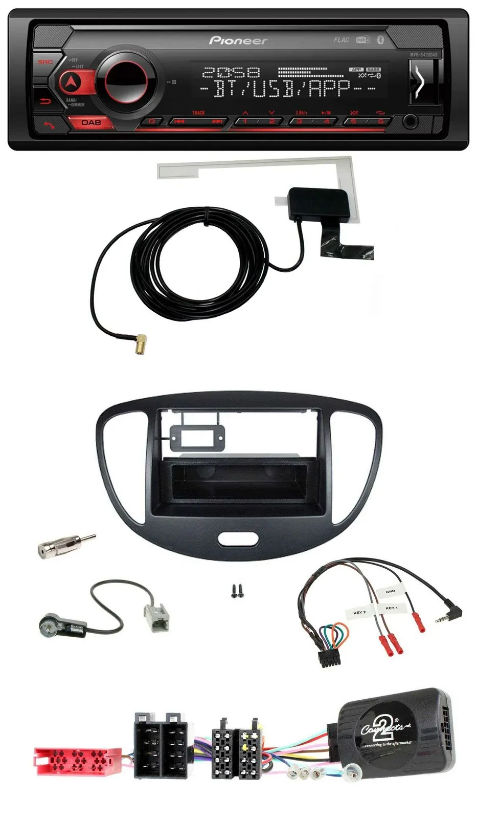 Автомагнитола Pioneer DAB, USB, Bluetooth для Hyundai i10 (2009–2013), черная, ISO