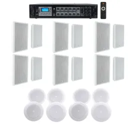 6-Zone Amplifier+12 White Wall+8 JBL 8" Ceiling Speakers For Restaurant/Bar/Cafe